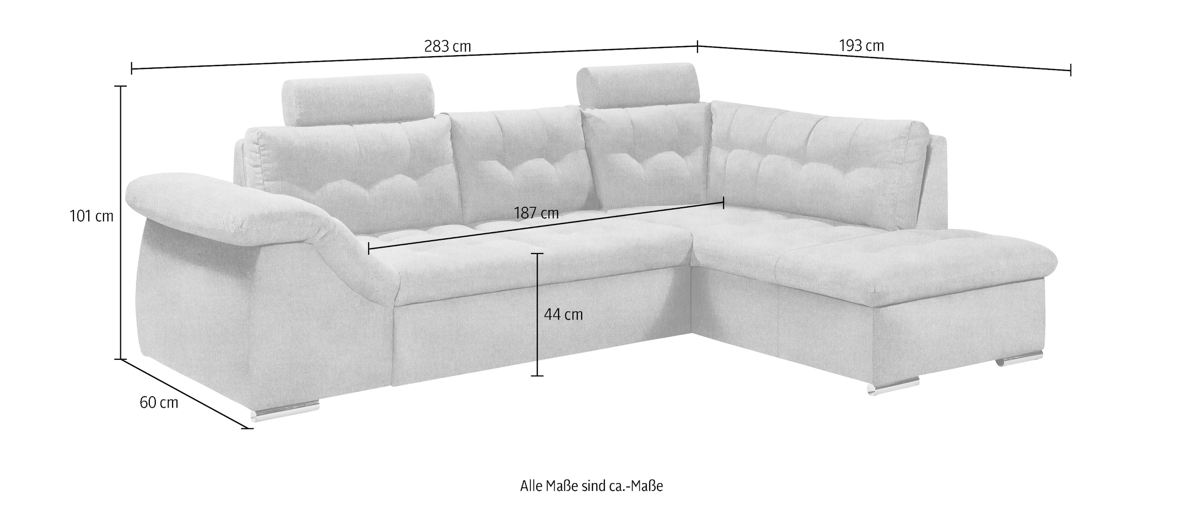 ED EXCITING DESIGN Ecksofa Oman, mit Bettfunktion, Bettkasten, Armteilverstellung und  Kopfstützen