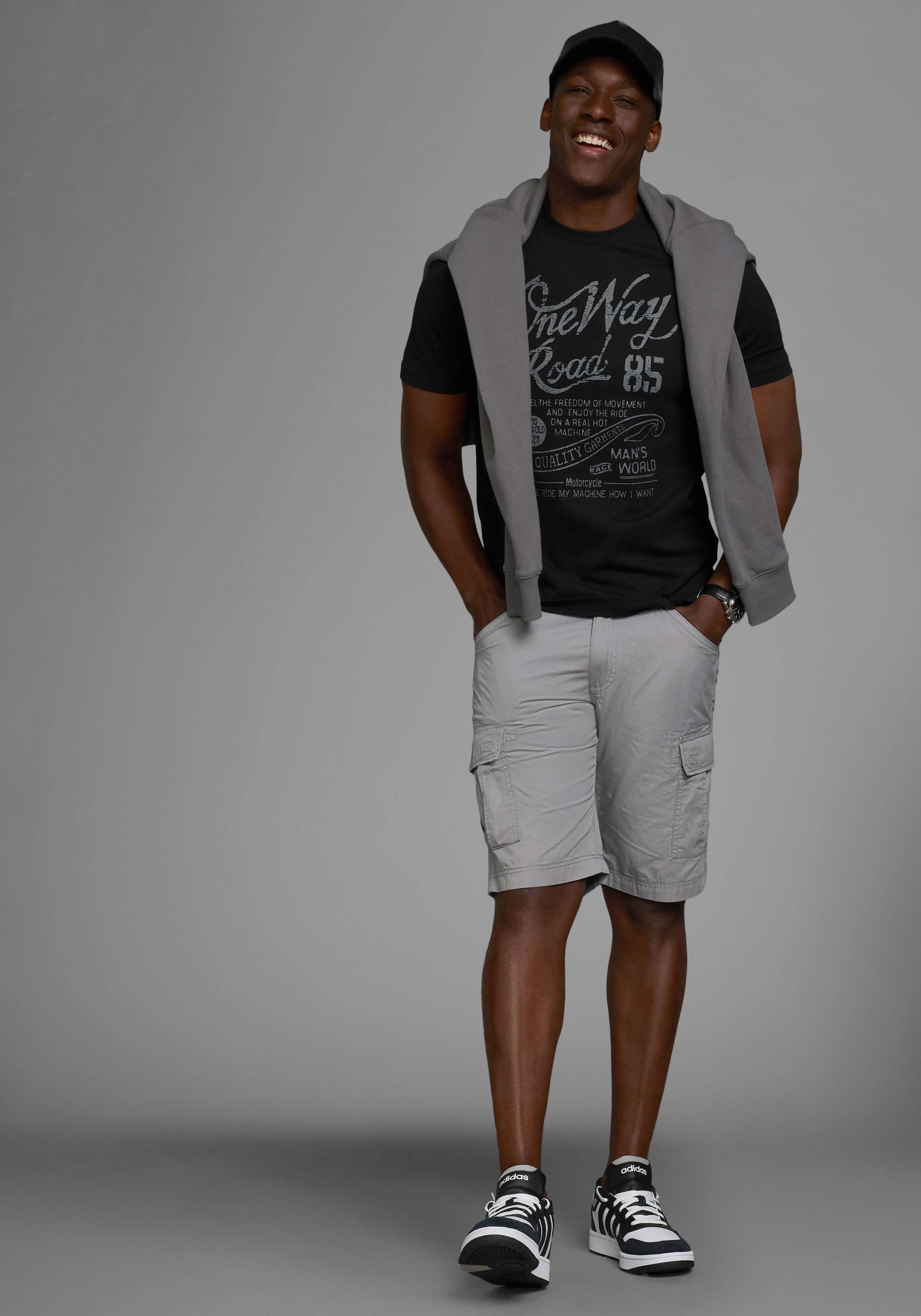 Man's World T-Shirt, Kurzarm, Regular Fit, mit Print, Rundhals, im Used-Look