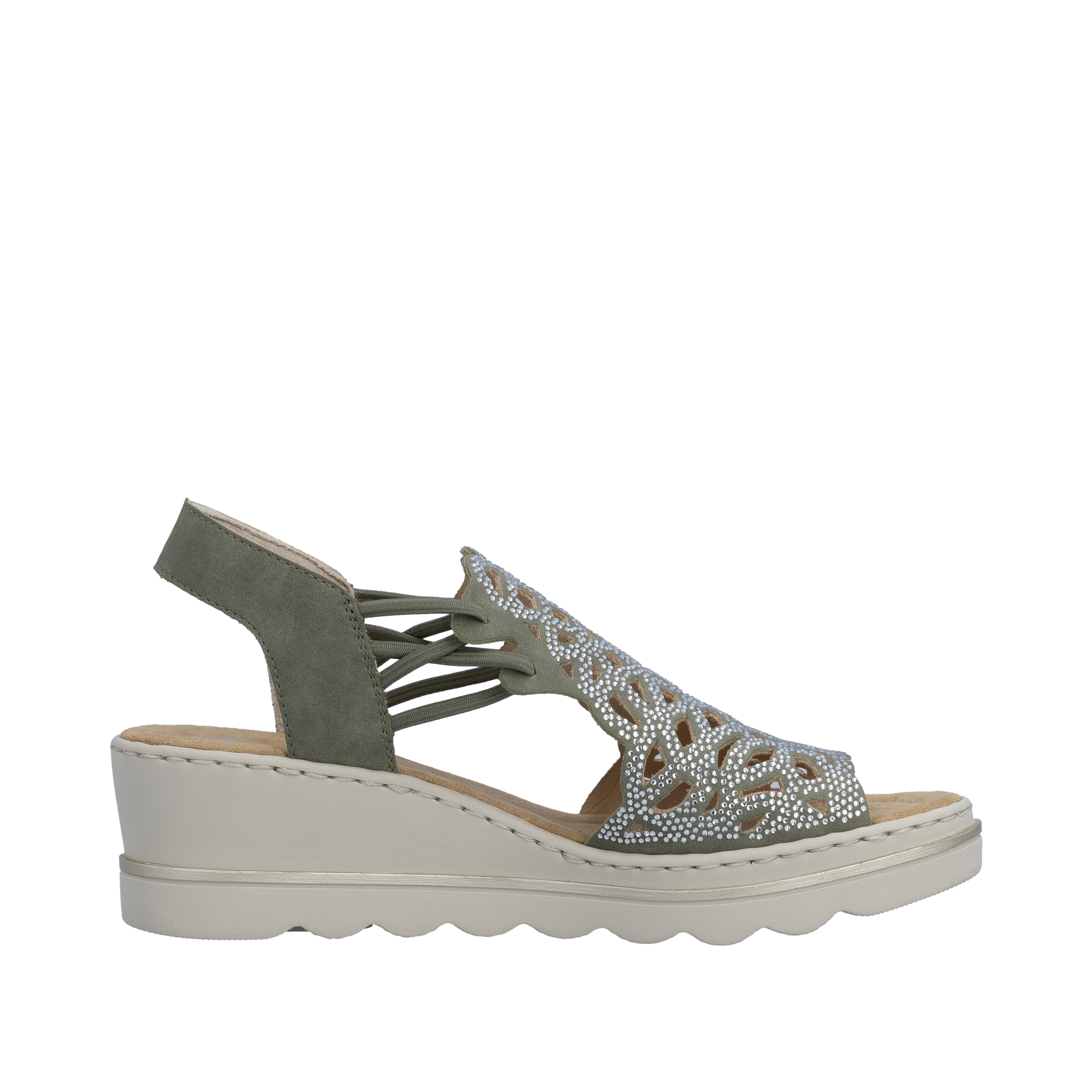 Rieker Keilsandalette  Sommerschuh, Plateausandale, Schlupfschuh mit Schmucksteinchen