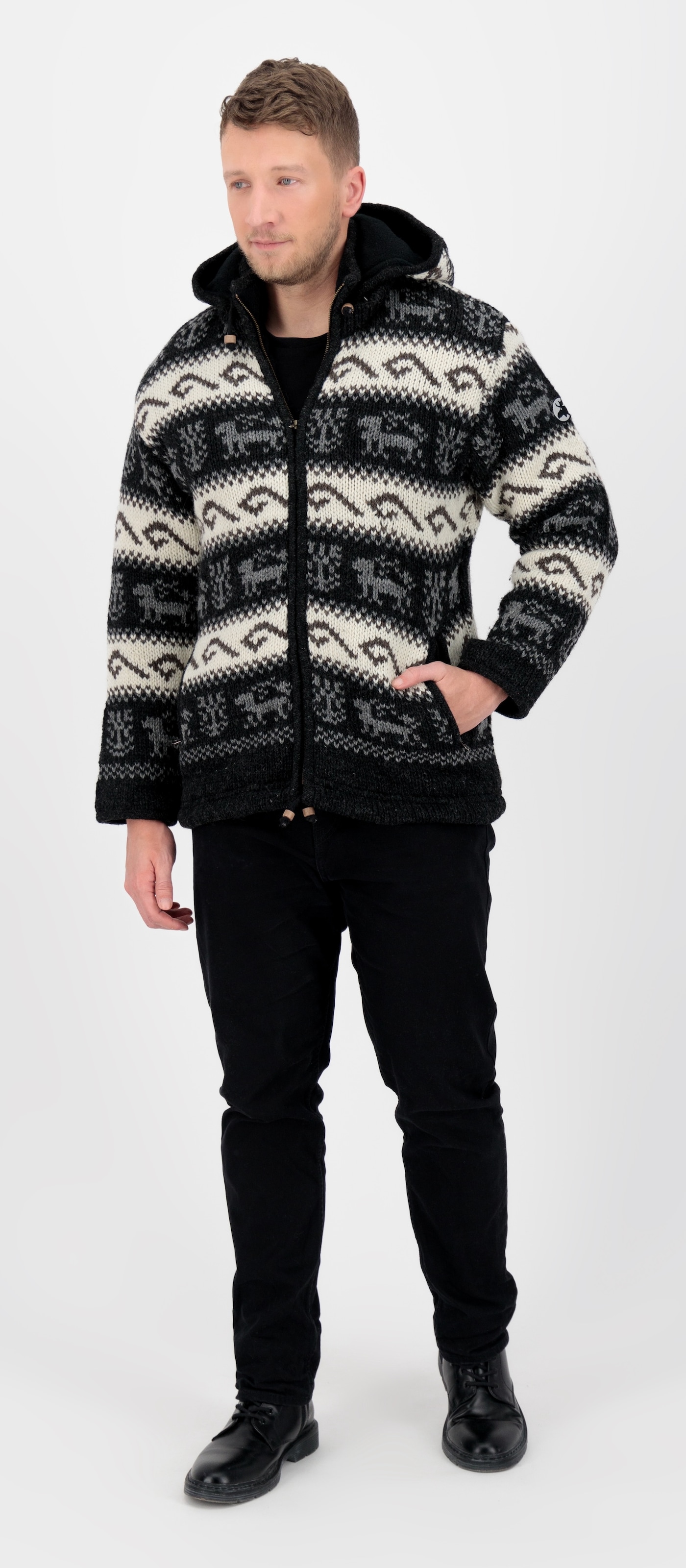 DEPROC Active Strickfleecejacke »LHOTSE MEN« mit Kapuze und weichem Fleece gefüttert