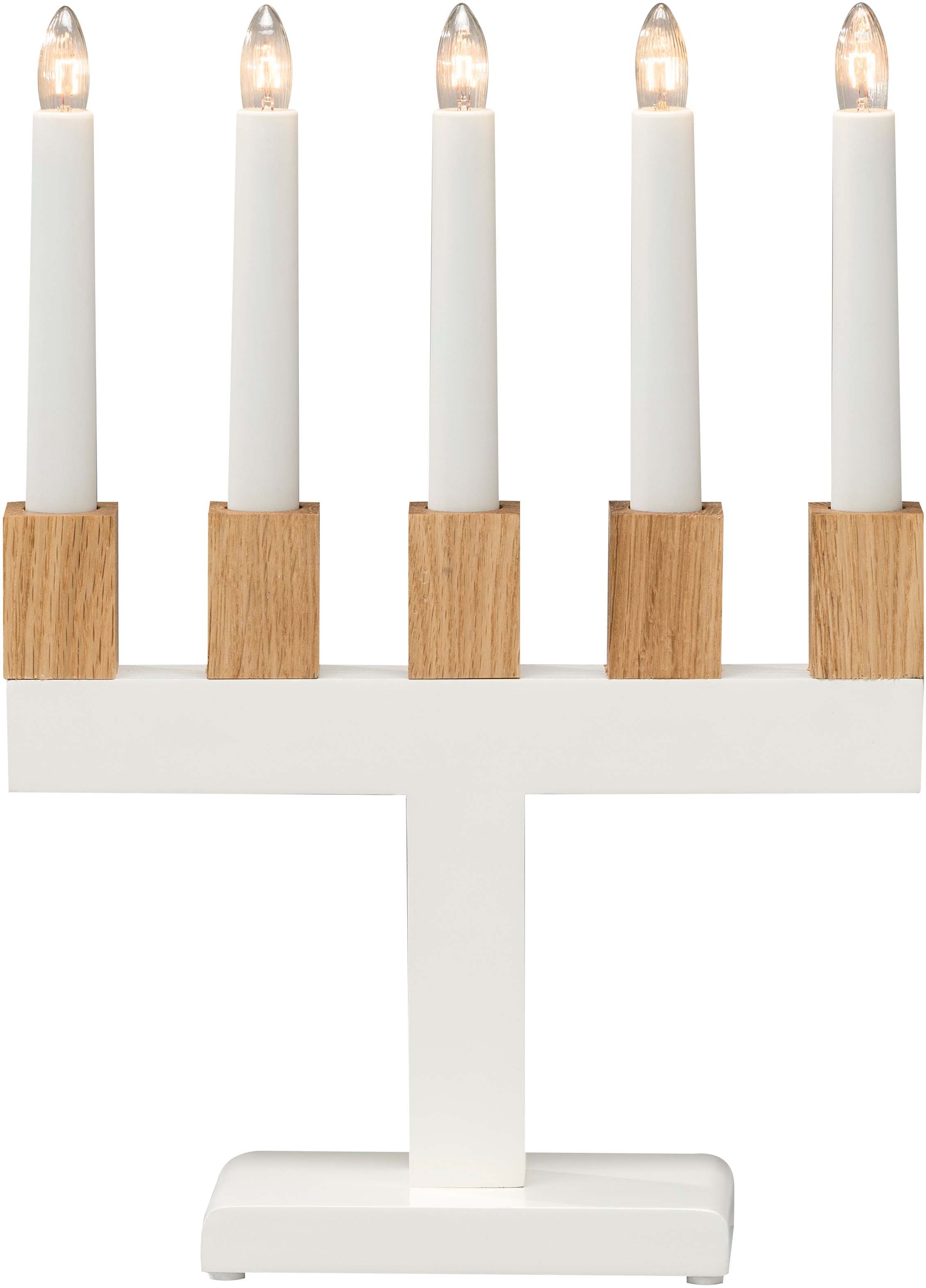 Birnen eichefarbigen »Holzleuchter«, OTTO Fensterleuchter lackiert, bei weiß klare 5 Kerzenhaltern, KONSTSMIDE kaufen mit