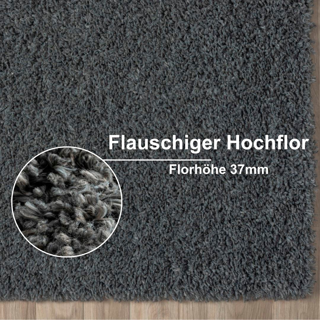 Myflair Möbel & Accessoires Hochflor-Bettumrandung »My Shaggy«, (3 tlg.), Shaggy, Uni-Farben, leicht glänzend, extra flauschig, Läufer-Set