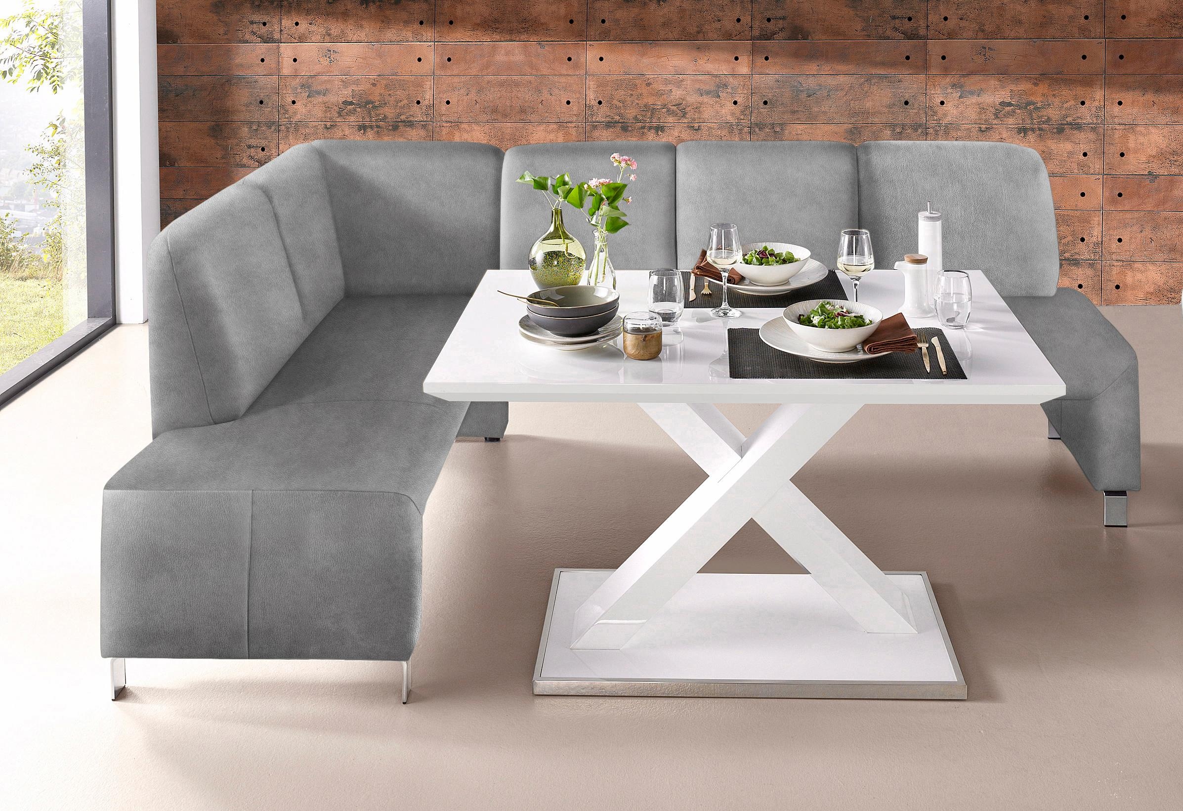 exxpo - sofa fashion Eckbank »Intenso, viele Bezugsstoffe Cord, Leder, Struktur 244/157 cm (B/T)«, hohe Bodenfreiheit, frei im Raum stellbar, hoher Sitzkomfort