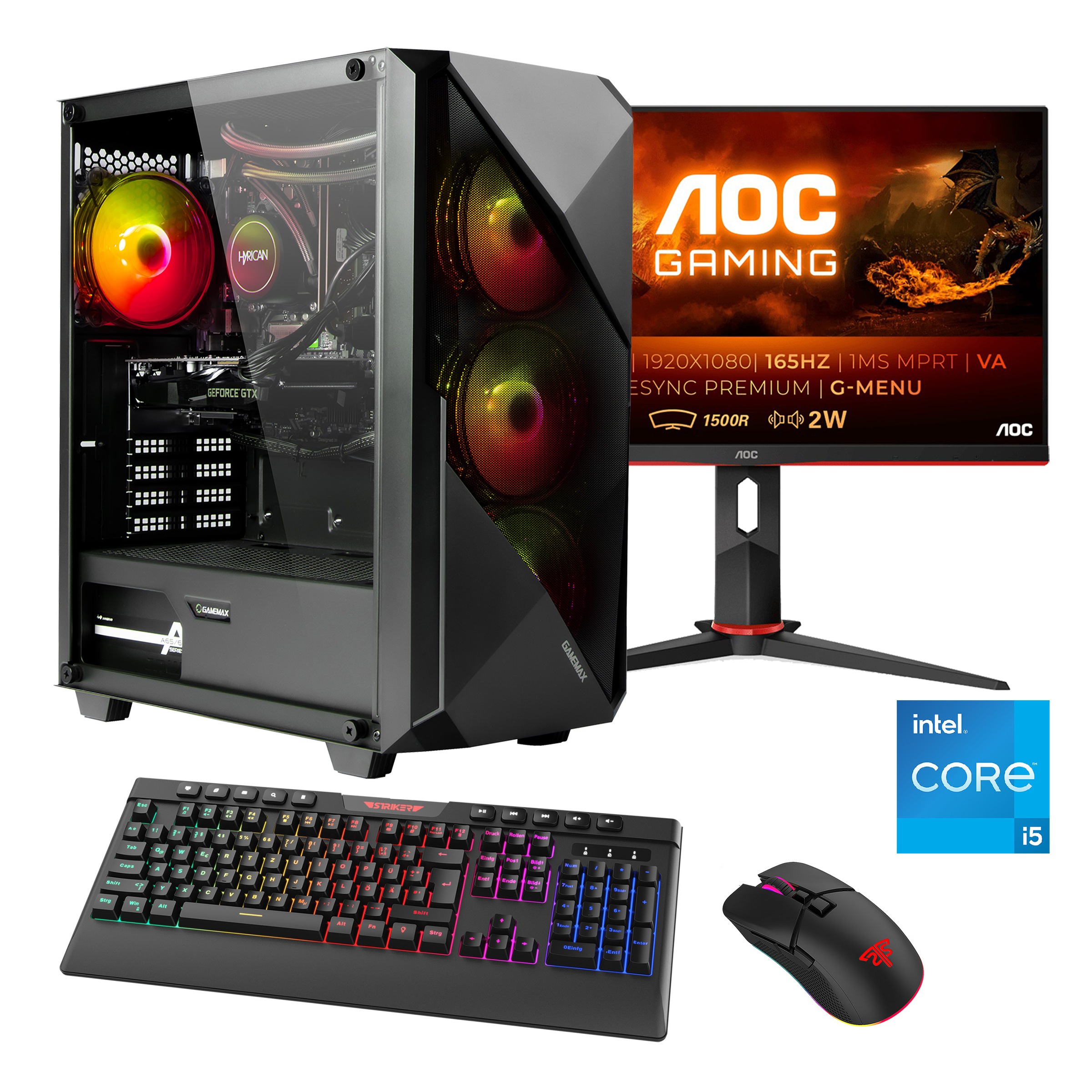 Hyrican Gaming-PC-Komplettsystem »Striker SET02403«, (PCIe SSD Gen4), DDR5, Windows 11, inklusive 24 Curved Monitor AOC C24G2AE/BK