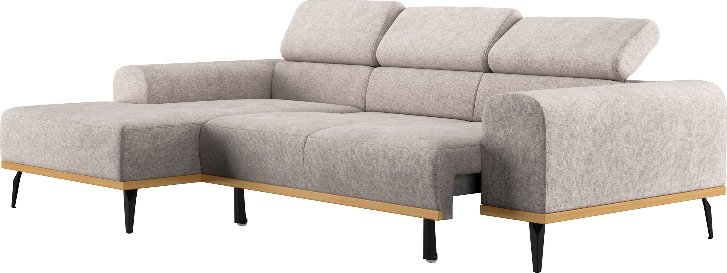 Places of Style Ecksofa »Carlo L-Form«, mit Kopfteilverstellung & Holz-Rahmenoptik, wahlweise Relaxfunktion