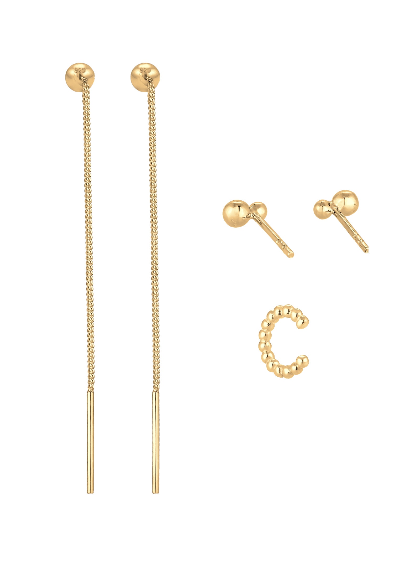Elli Ohrstecker-Set »Ohrringe Durchzieher Earcuff Kugel (3 tlg.) Set 925 Silber«