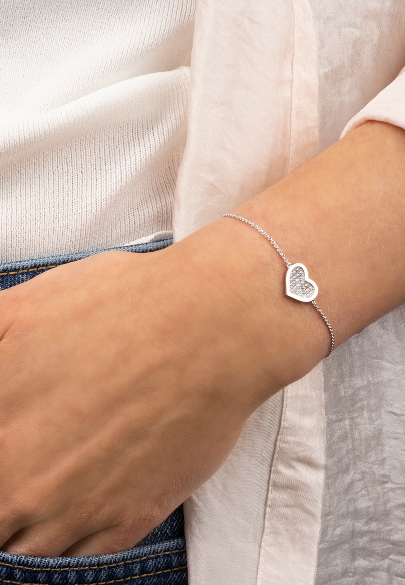 ONE ELEMENT Silberarmband »Zirkonia Herz Armband aus 925 Silber  18 cm«