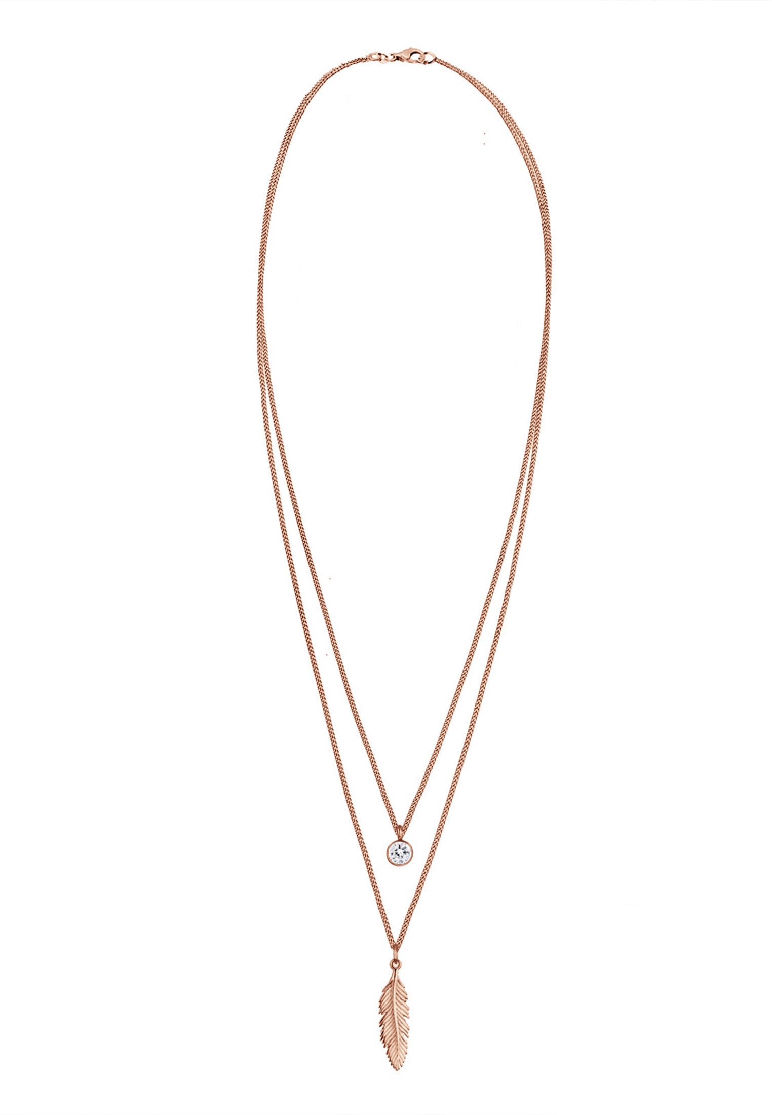 Elli Silberkette »Halskette Layer mit Feder und Kristalle 925 Sterling Silber«