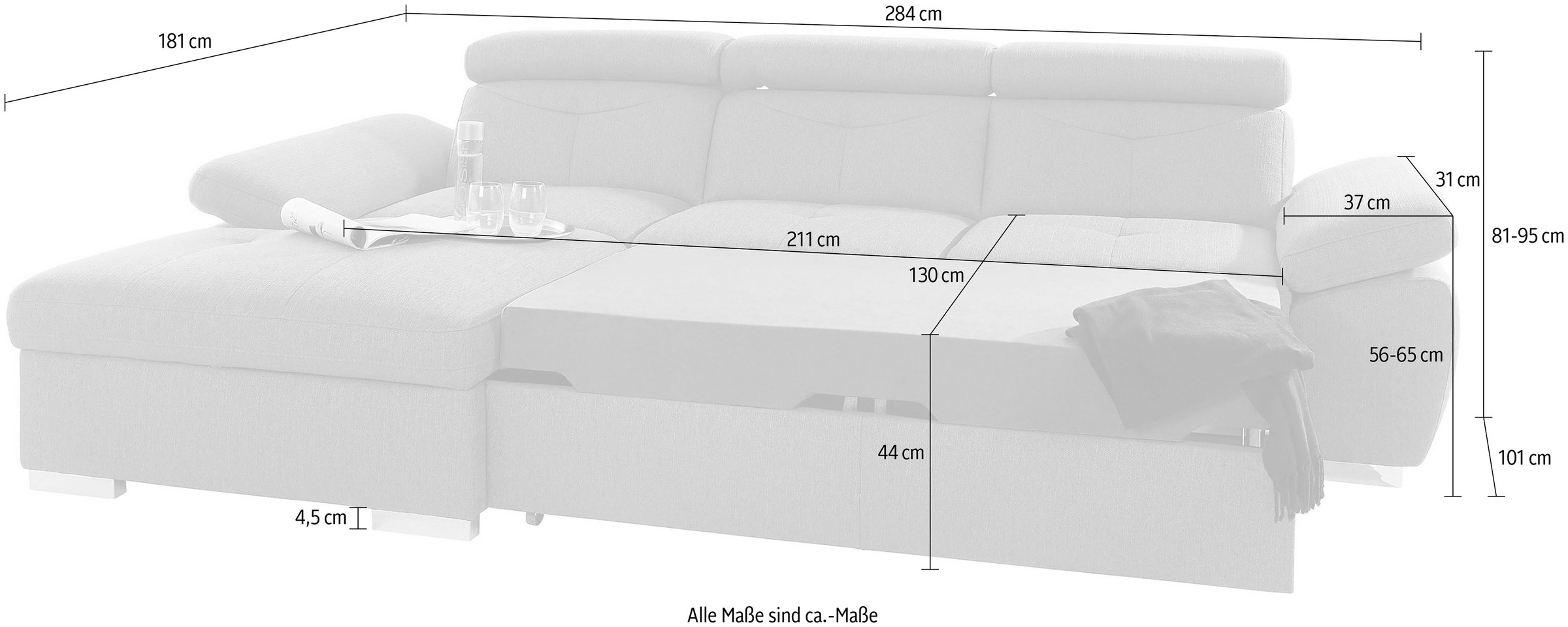 exxpo - sofa fashion Ecksofa »Spring, super bequem, mit Armteil- und Kopfteilfunktion«, L-Form, wahlweise mit Bettfunktion und Bettkasten