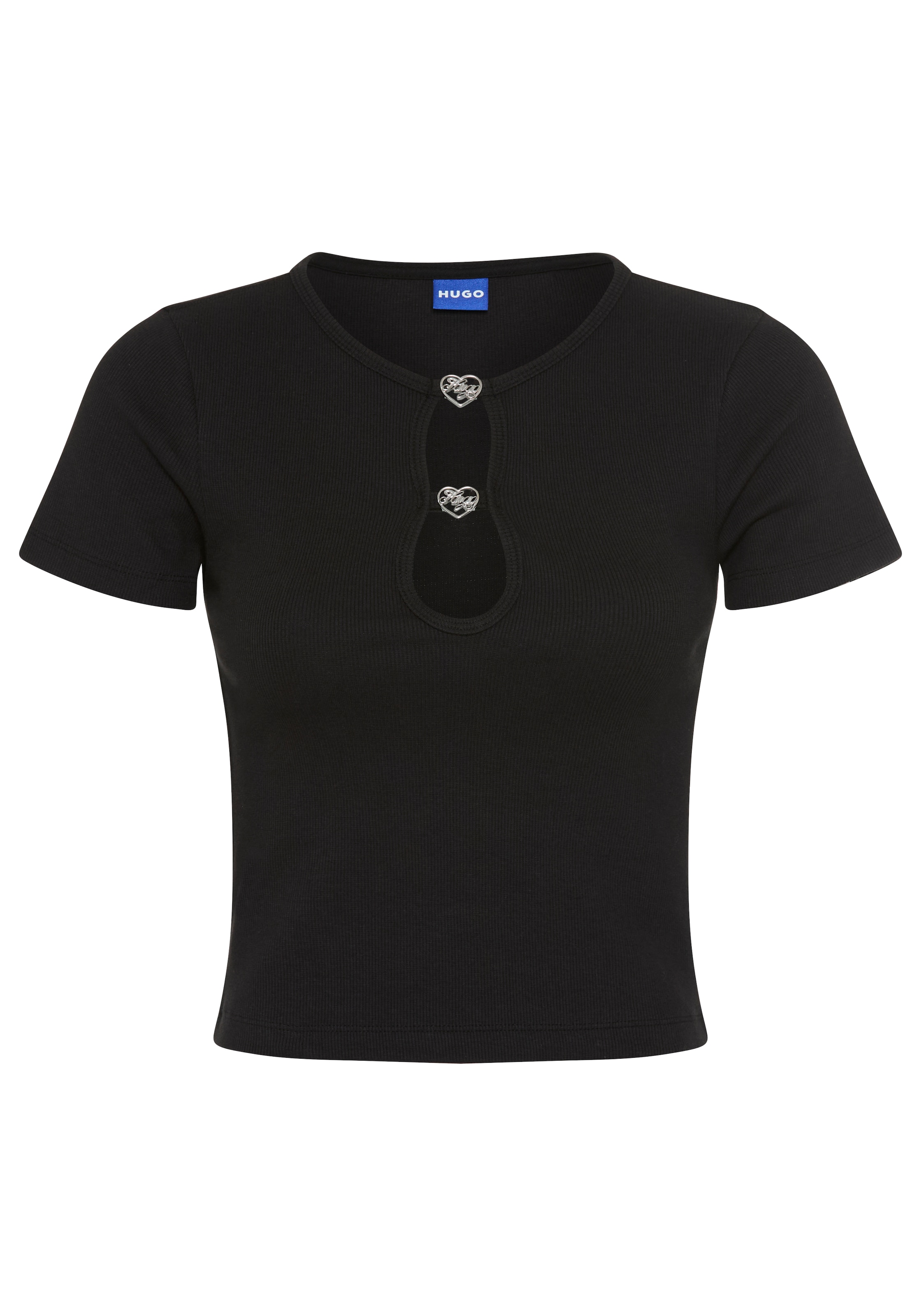 HUGO Blue Kurzarmshirt »Diheart« in gerippter Struktur, Herz-Details