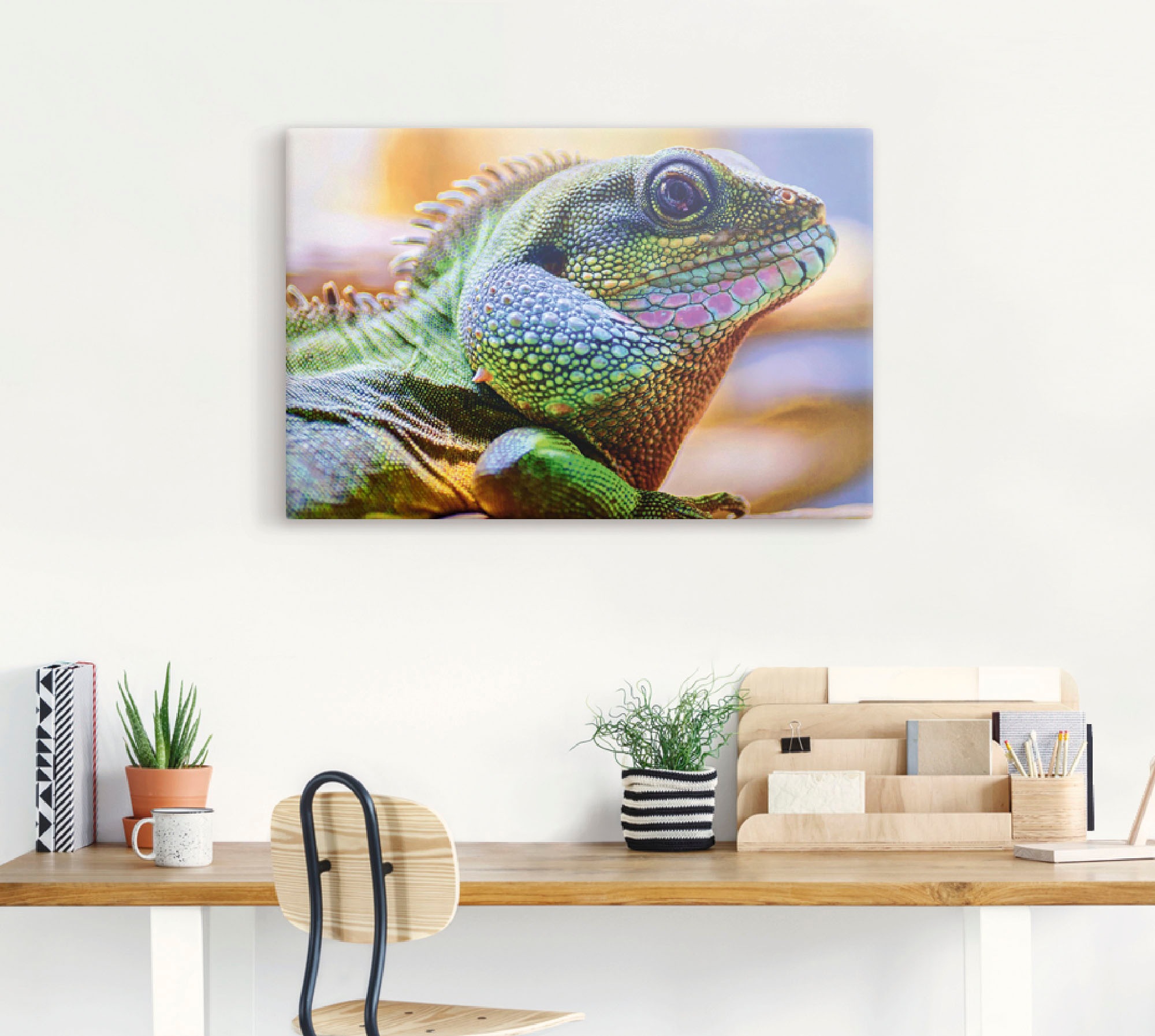 Artland Leinwandbild »Farbiger Kopf eines Leguan«, Reptilien, (1 St.), auf Keilrahmen gespannt