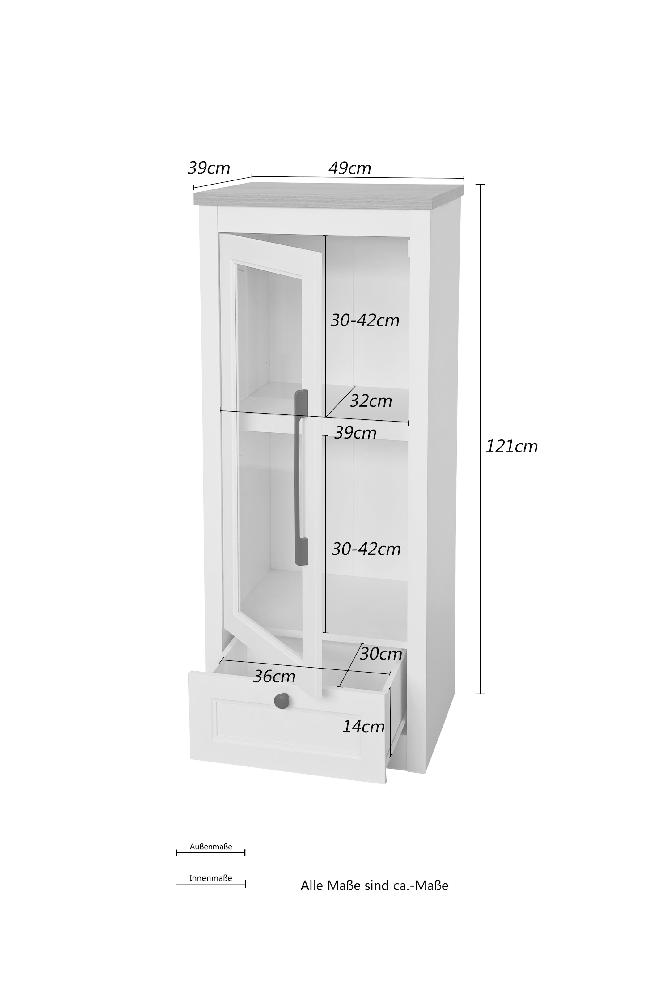 OTTO home Vitrine »Ismund«, aus MDF, mit Holz-Zierleiste, schwarzem Metallgriff, Höhe 121 cm
