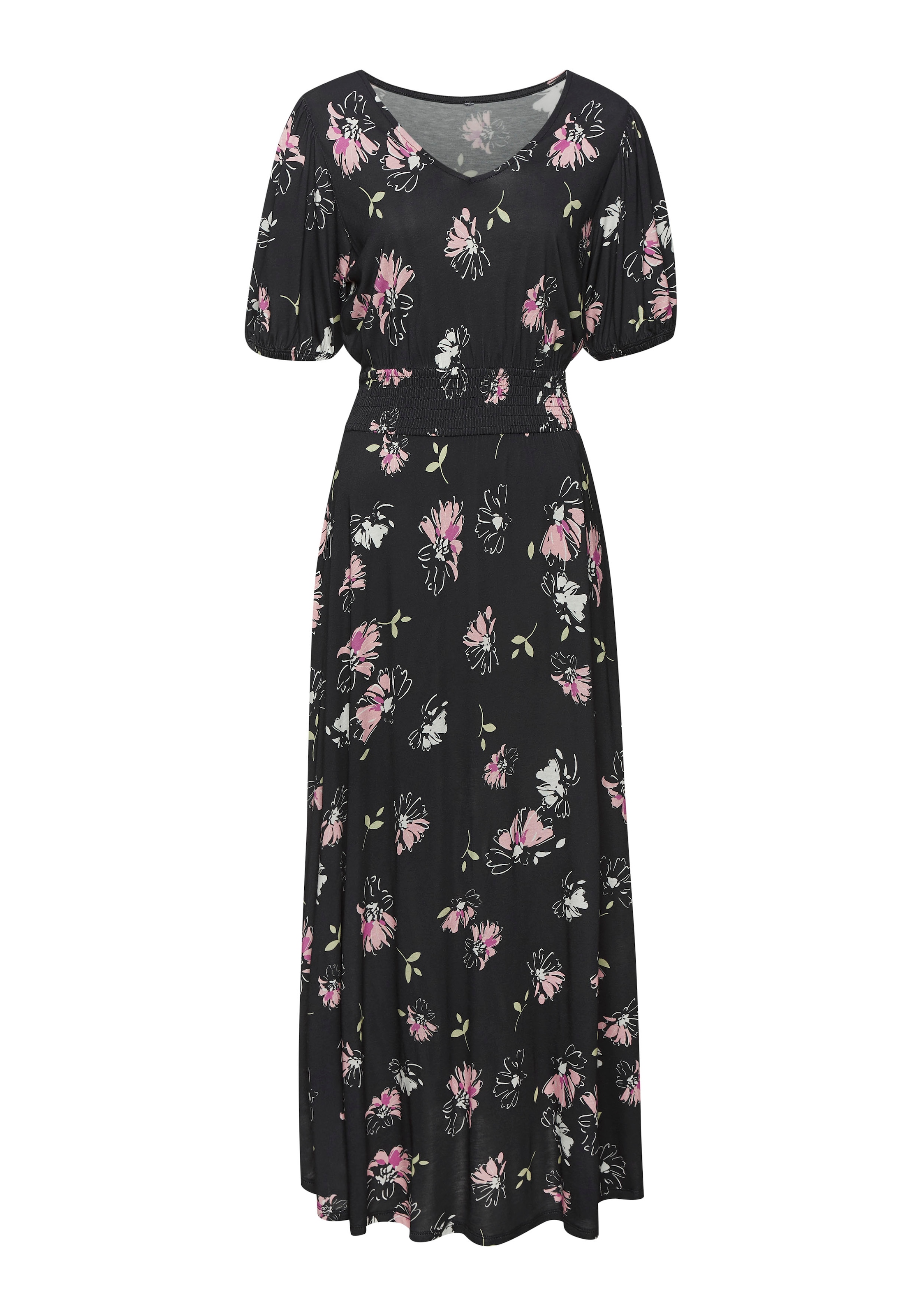 Vivance Maxikleid, mit Blumendruck und leichten Puffärmeln, Sommerkleid, casual