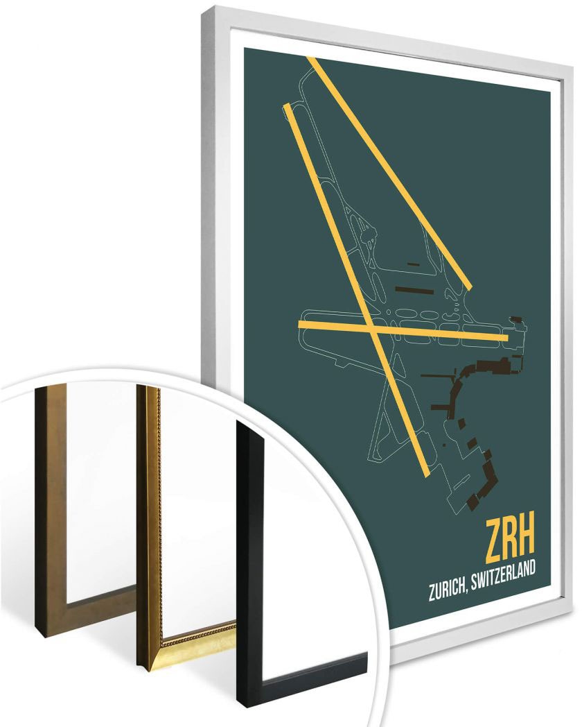 Wall-Art Poster »Wandbild ZRH Grundriss Zürich«, Grundriss, (1 St.), Poster ohne Bilderrahmen