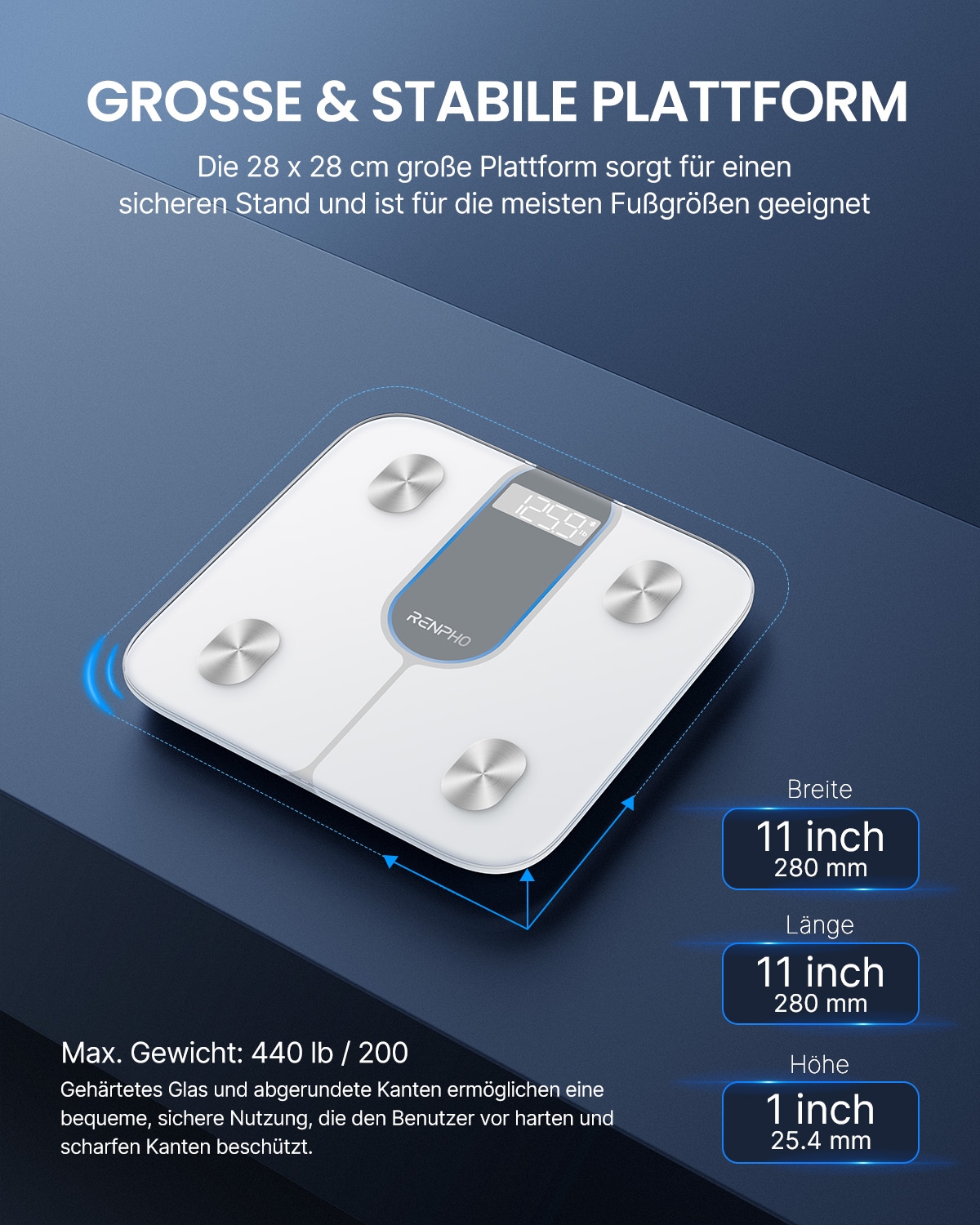 Renpho Körper-Analyse-Waage »Elis 1C Smart Body Scale A033«, Smarte Körperanalysewaage mit 13 essentiellen Körpermessungen