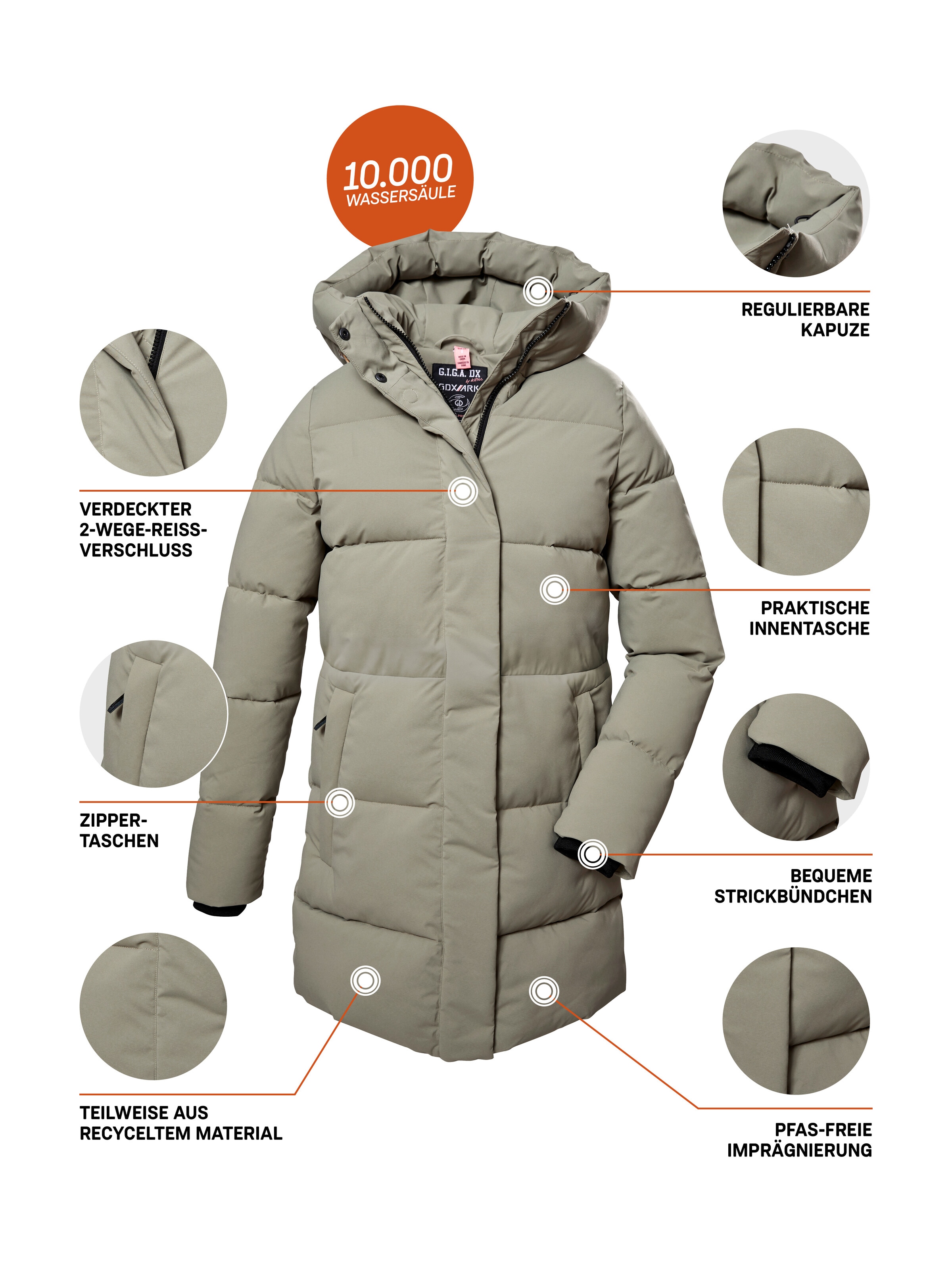 G.I.G.A. DX by killtec Steppmantel »GW 1 WMN QLTD PRK« Damen Steppparka, winddicht, wasserabweisend, 10.000 mm Wassersäule