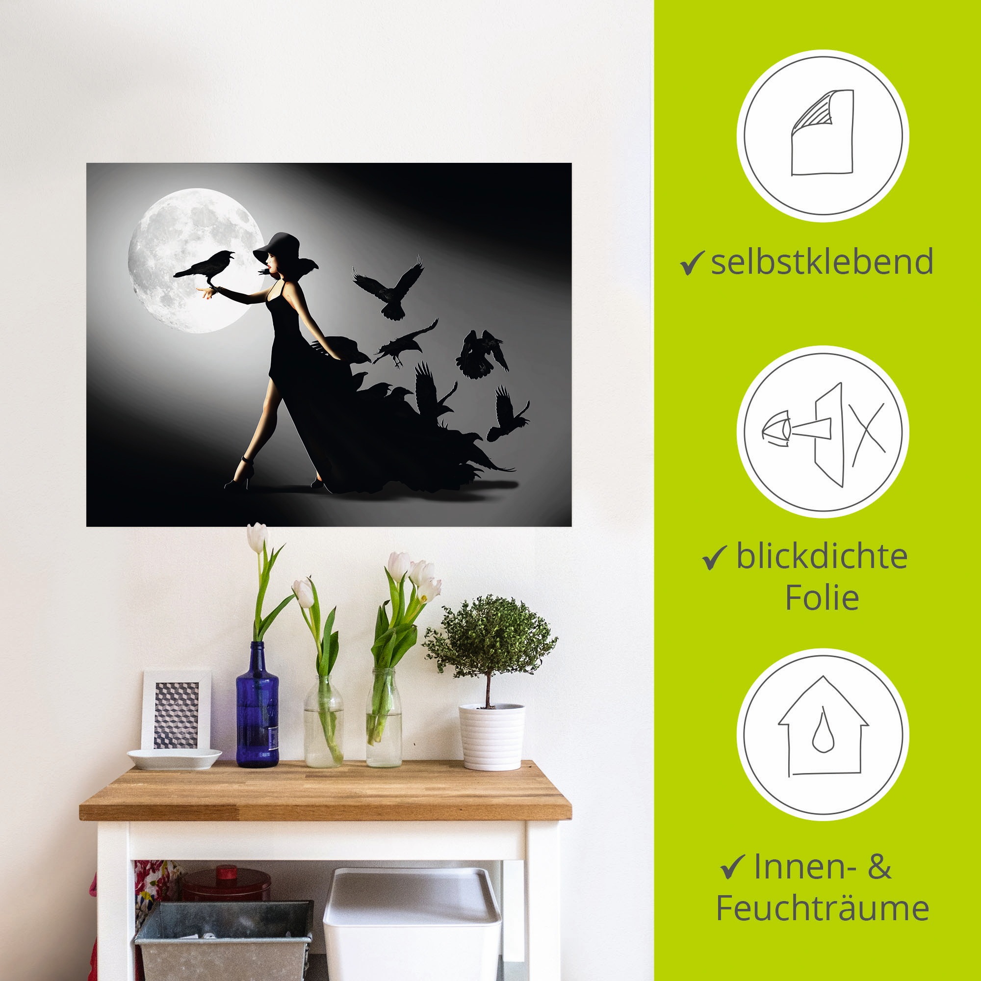 Artland Wandbild »Die Frau mit den Raben«, Animal Fantasy, (1 St.), als Alubild, Outdoorbild, Leinwandbild, Poster, Wandaufkleber
