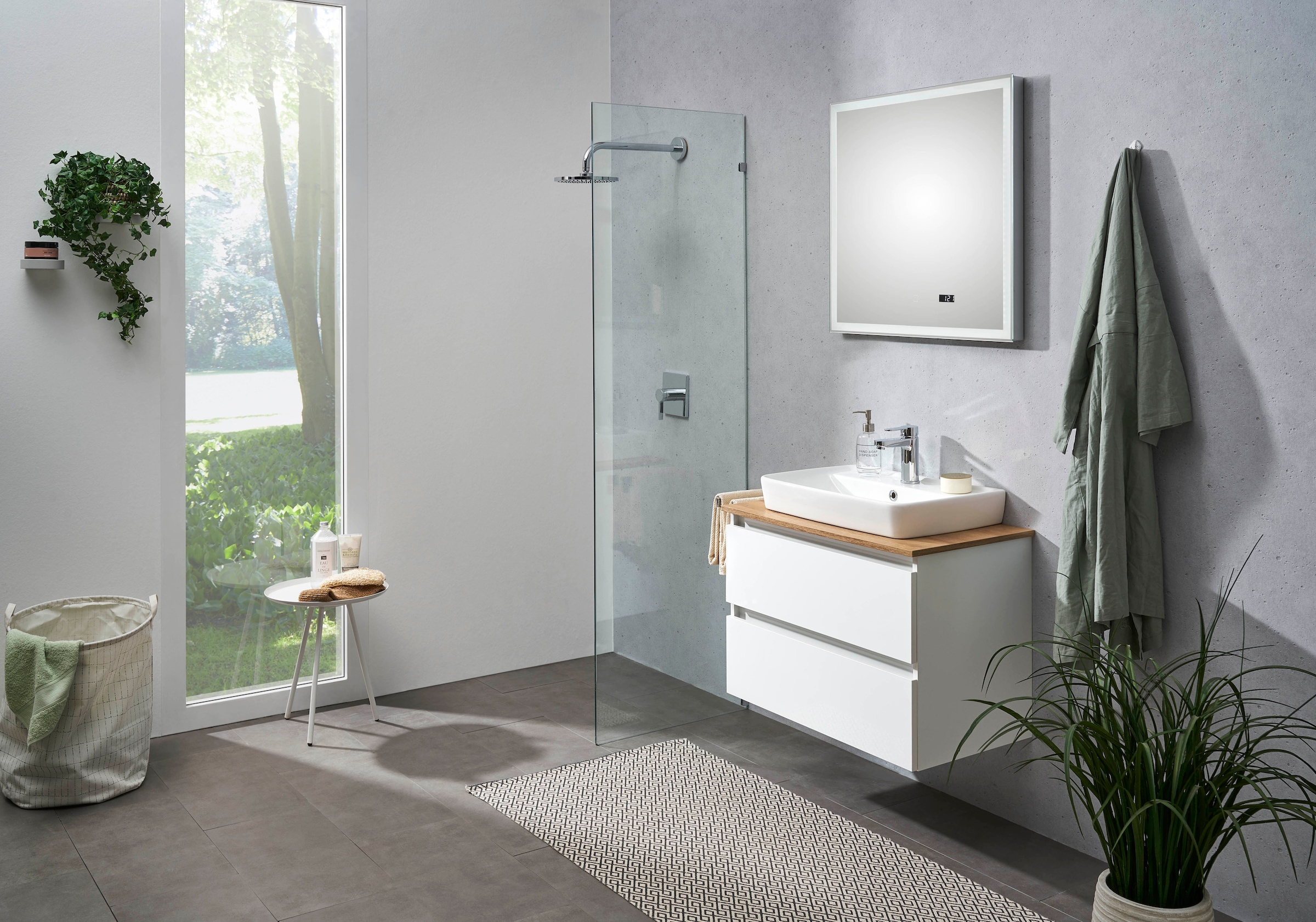 Saphir Badmöbel-Set »Quickset 360 2-teilig, Keramik-Aufsatzbecken mit LED-Spiegel« 4 Stk. tlg.