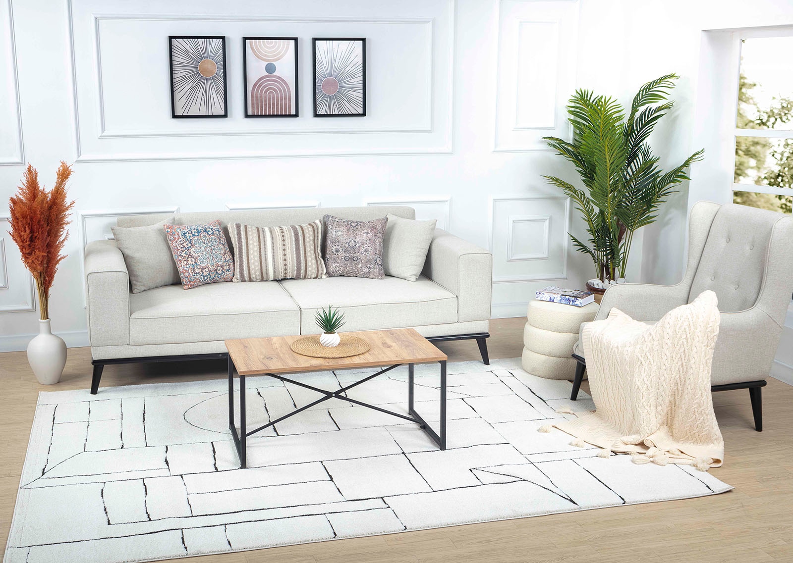 Livabliss Teppich »BARI« rechteckig 14 mm Höhe Skandi Design, Modern Boho Kurzflor Wohnzimmerteppich, Schlafzimmer