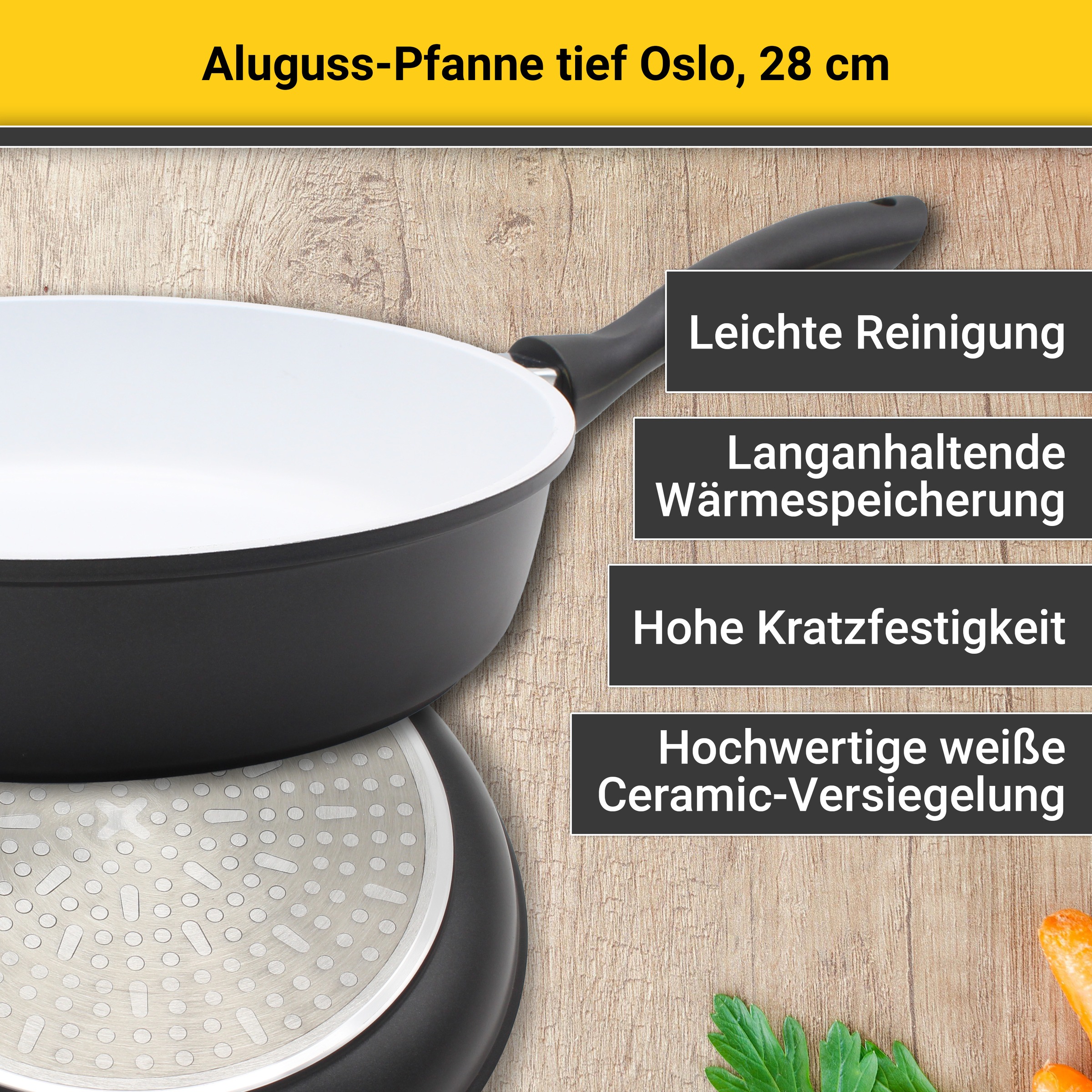 Krüger Bratpfanne »Aluguss Pfanne tief OSLO, 28 cm«, Aluminiumguss, (1 tlg.), für Induktions-Kochfelder geeignet