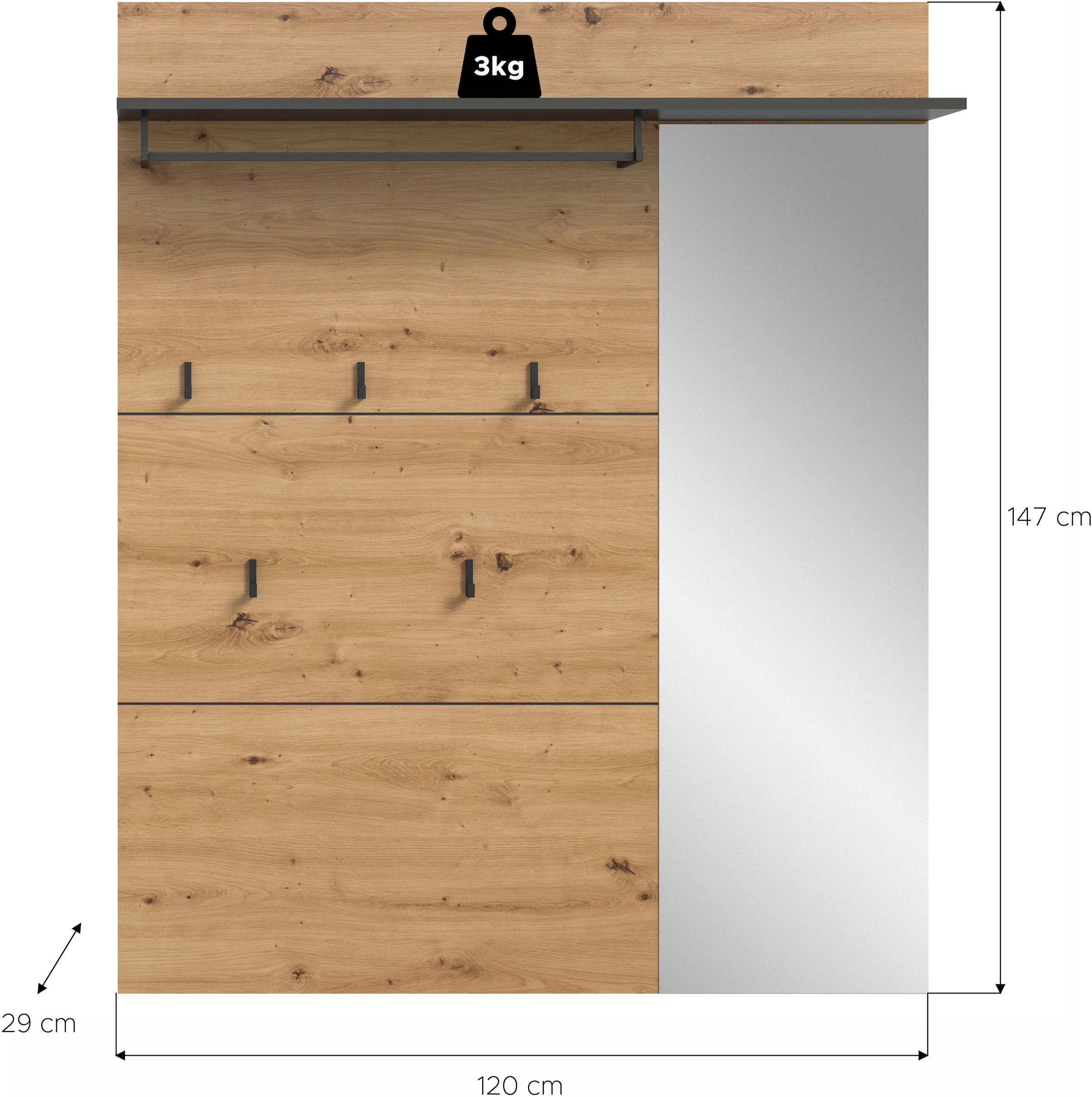 Home affaire Garderobenpaneel »REHAT, TOPSELLER!, Breite 120 cm, Hutablage, 5 Haken, Garderobenstange« in verschiedenen Ausführungen,  Paneel, Wandboard, Garderobe, Garderobenleiste, Garderobenboard