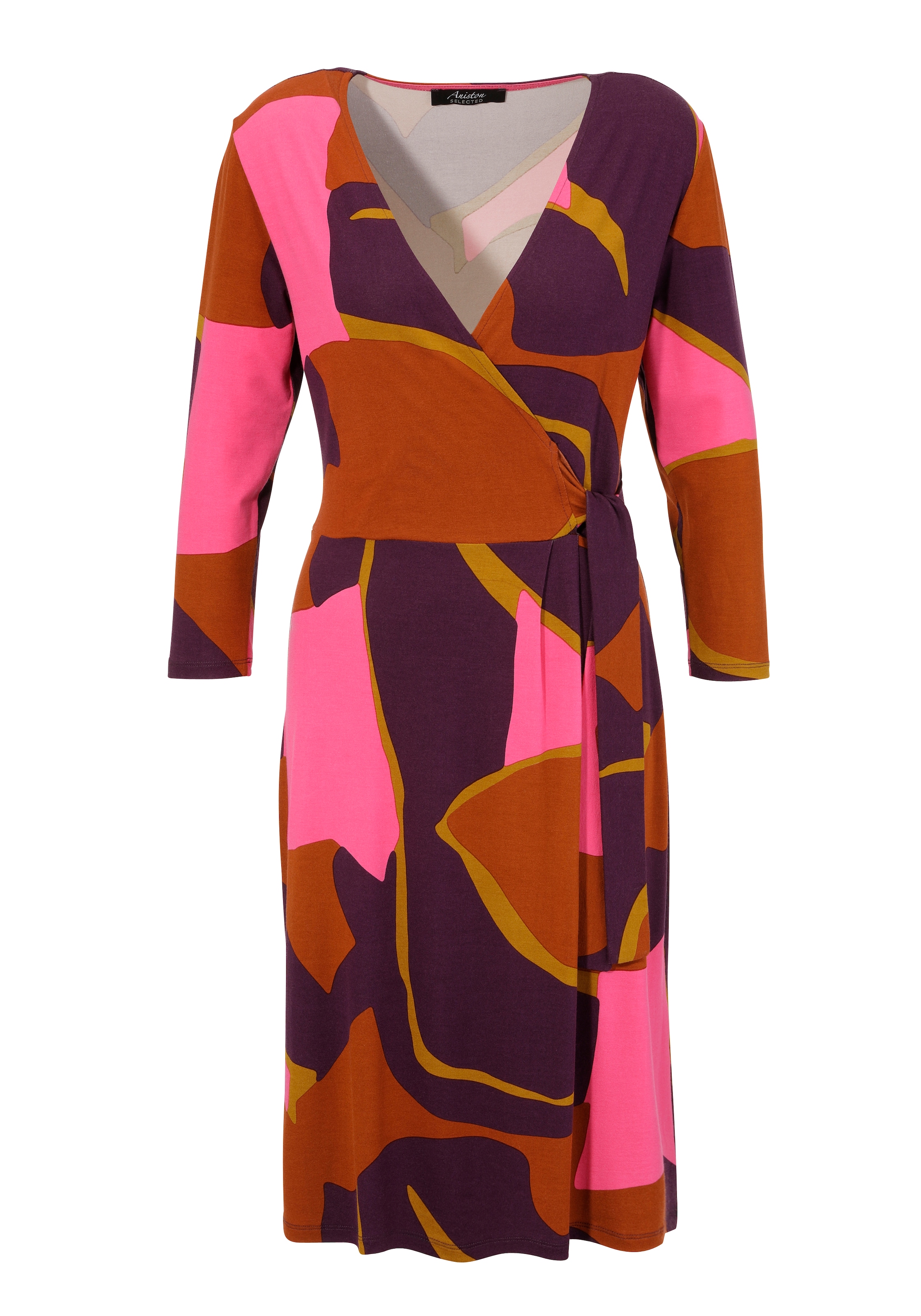 Aniston SELECTED Jerseykleid, mit verführerischem Ausschnitt und trendy Druck