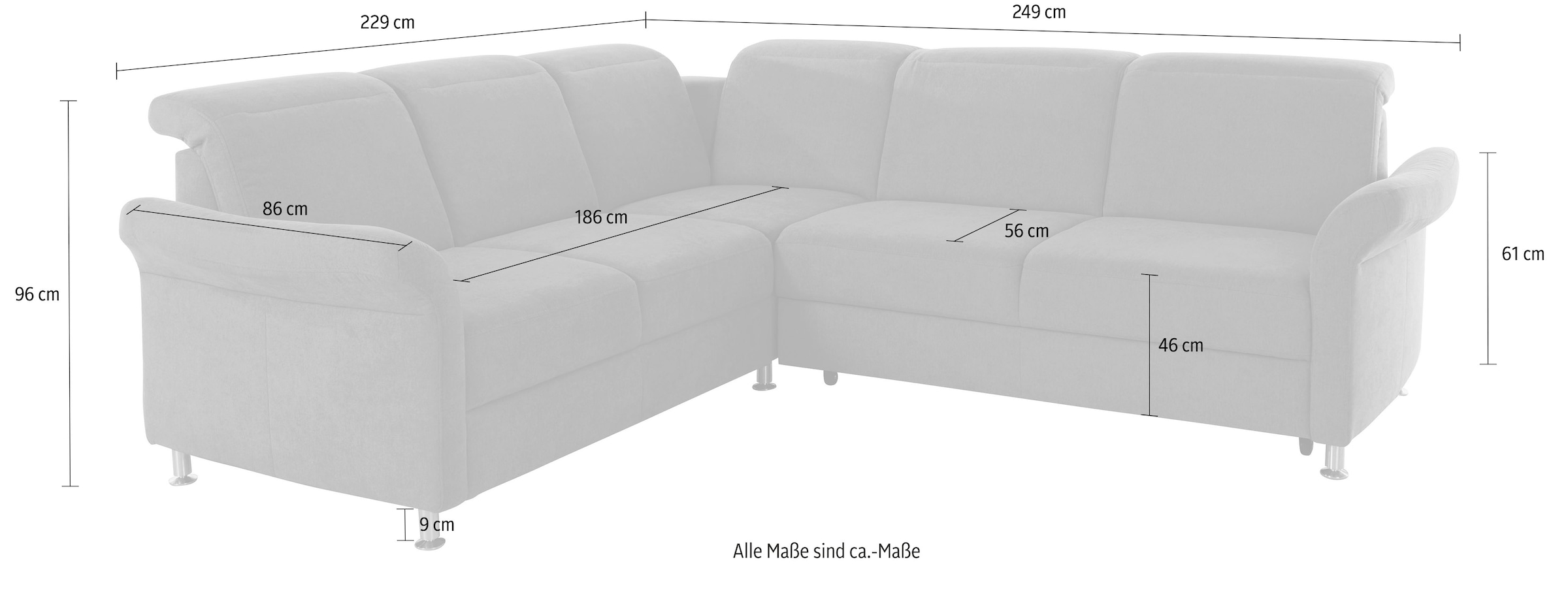 sit&more Ecksofa »Darwin L-Form« inklusive Federkern, wahlweise mit Kopfteilverstellung, Schlaffunktion