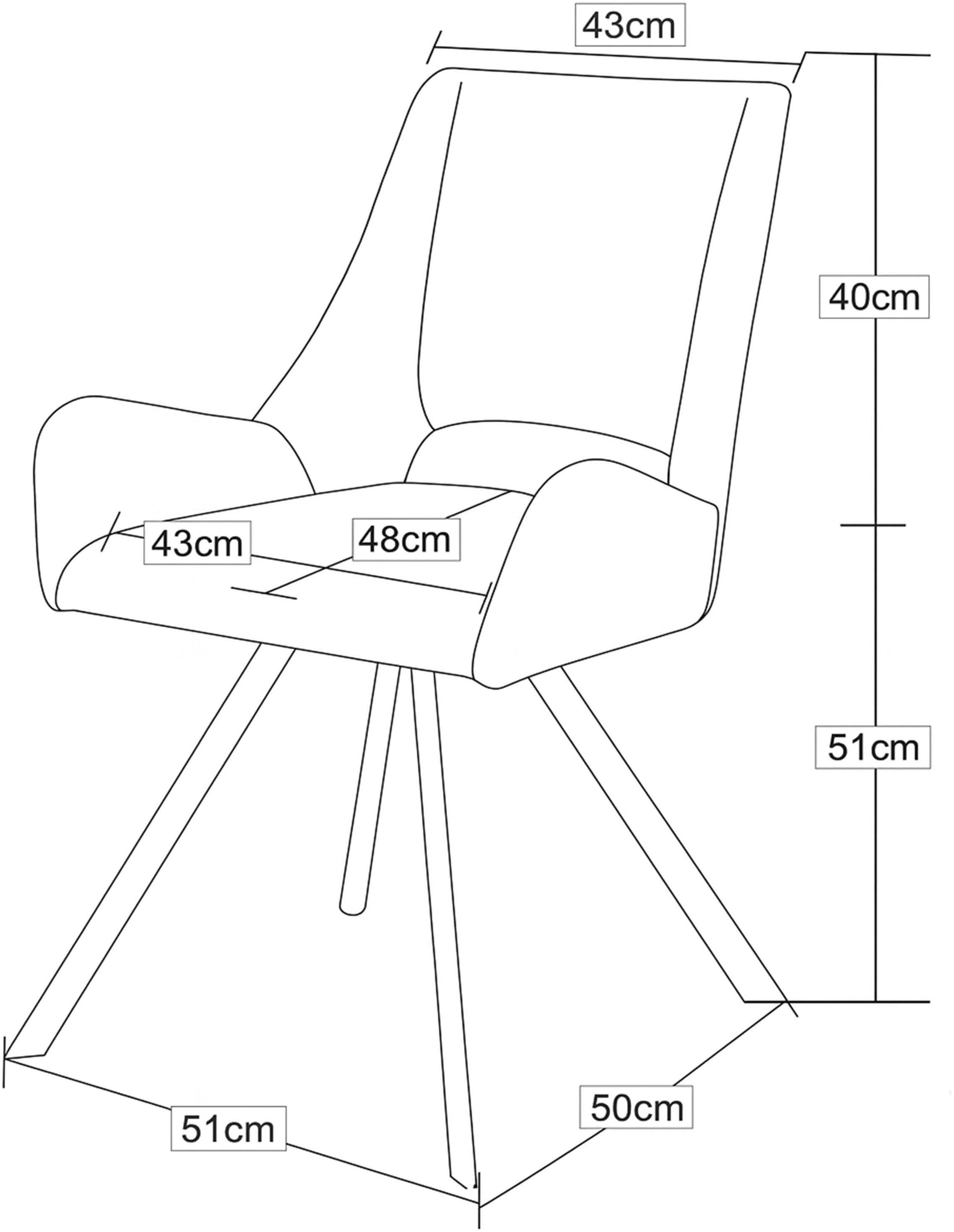 Home affaire Esszimmerstuhl »BRANDON, 2er Set, mit Metallgestell in matt schwarz« (Set) 2 Stk.in verschiedenen Farben, Belsatbarkeit pro Stuhl 120 kg, 360° drehbar
