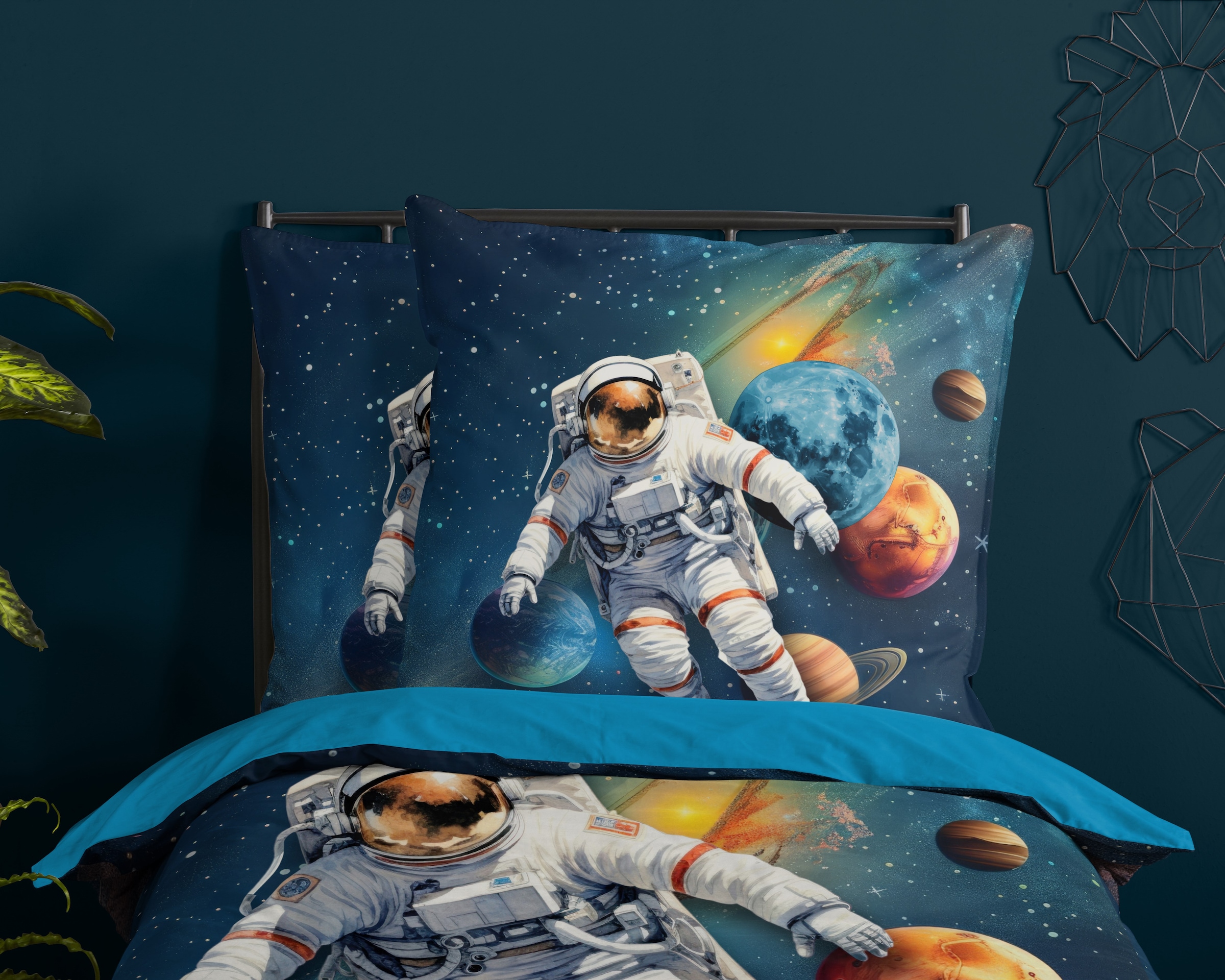 PURE luxury collection Kinderbettwäsche »Saros«, Mikrofaser, 135x200, 2 Teilig, Wendeoptik, Kind, Weltall, Astronaut