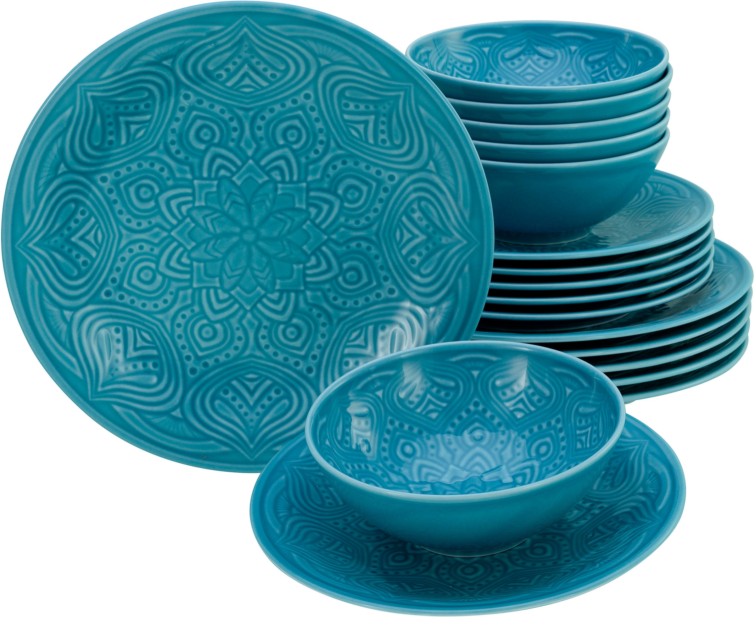 CreaTable Teller-Set »Orient Mandala«, (Set, 18 tlg.), Speiseteller, Dessertteller und Schalen im Set