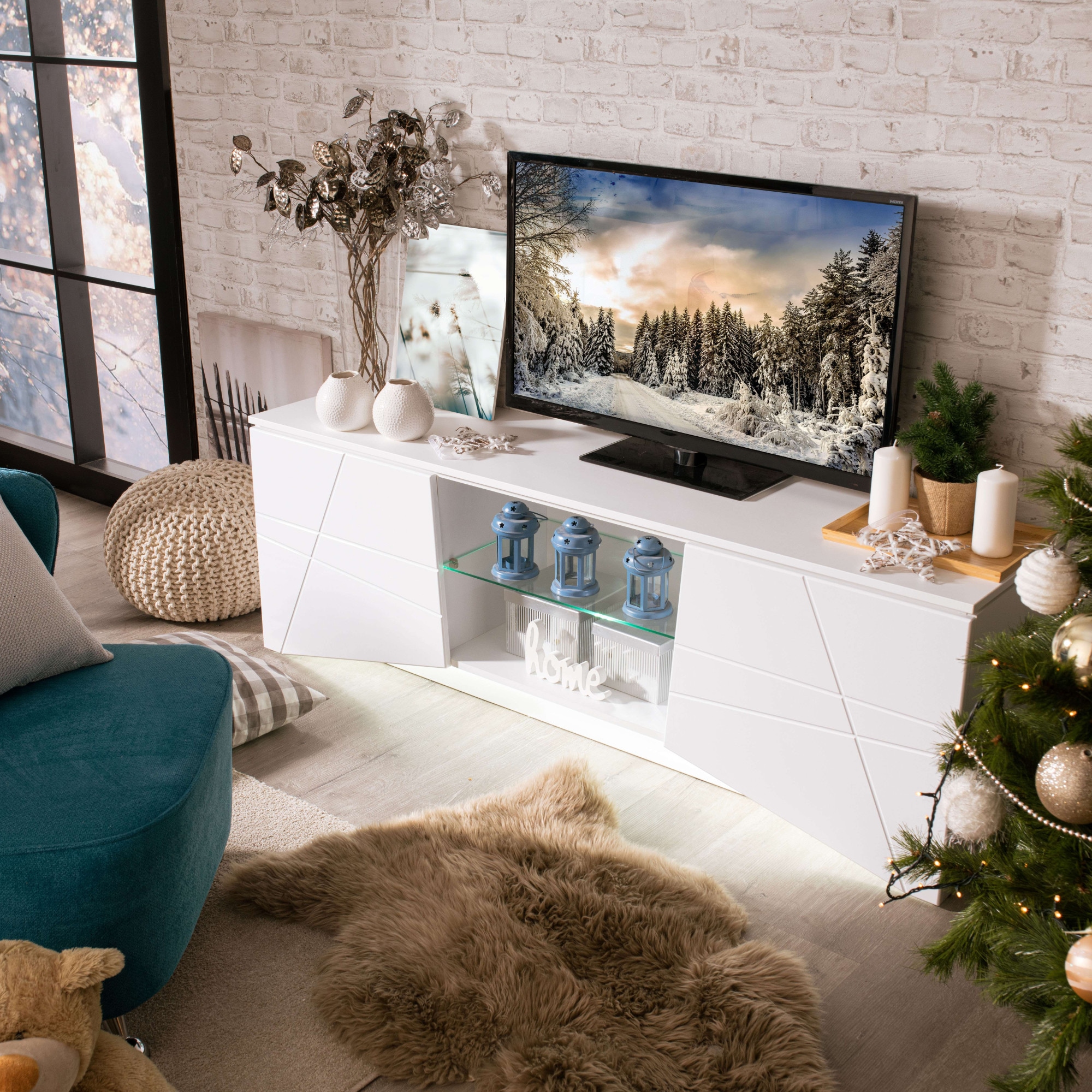 INOSIGN Lowboard »Cadiz TV-Board«, TV-Kommode mit Hochglanzfronten und Fräsungen, Glasboden