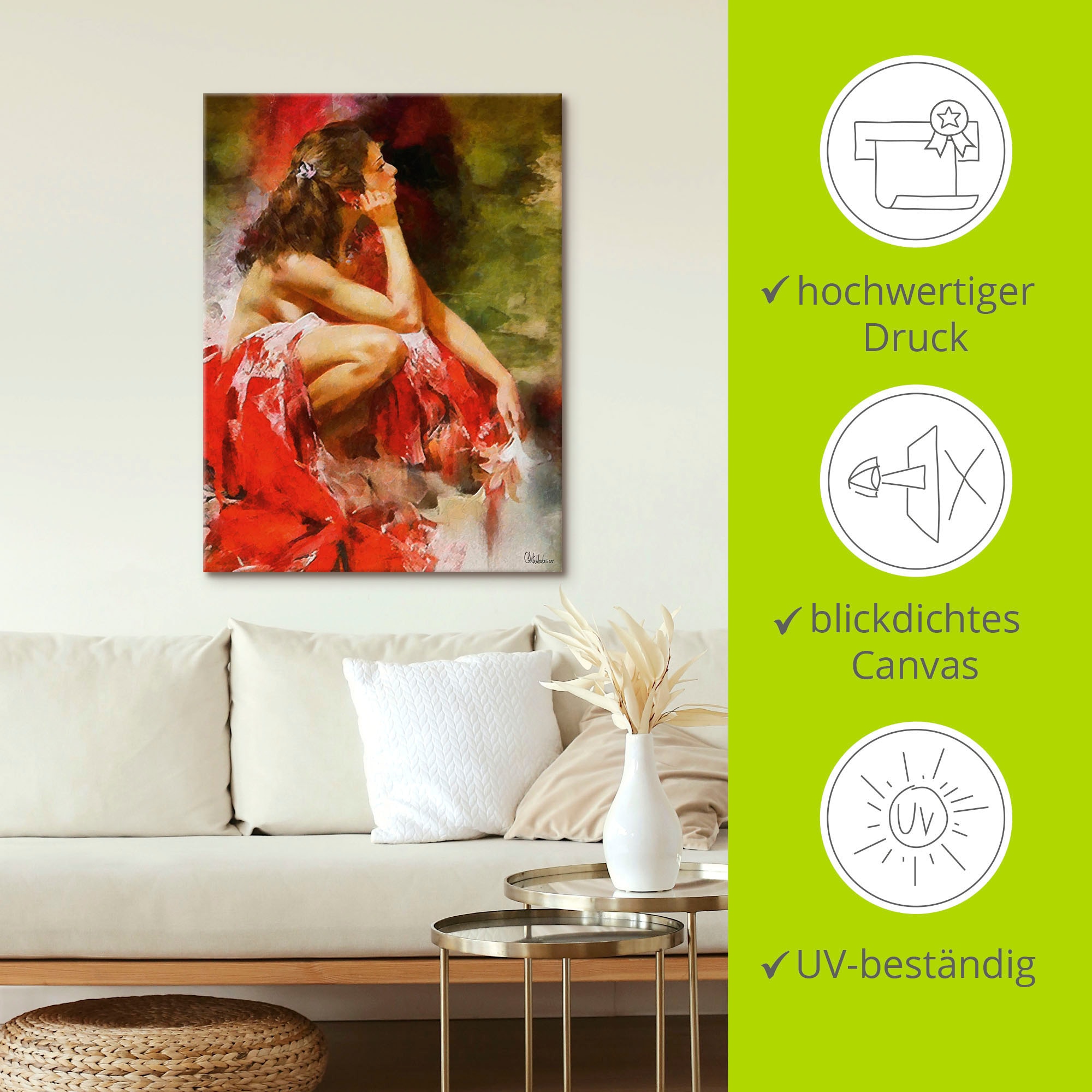 Artland Wandbild »Träumendes Mädchen in Rot«, Bilder von Frauen, (1 St.), als Alubild, Leinwandbild, Wandaufkleber oder Poster in versch. Größen