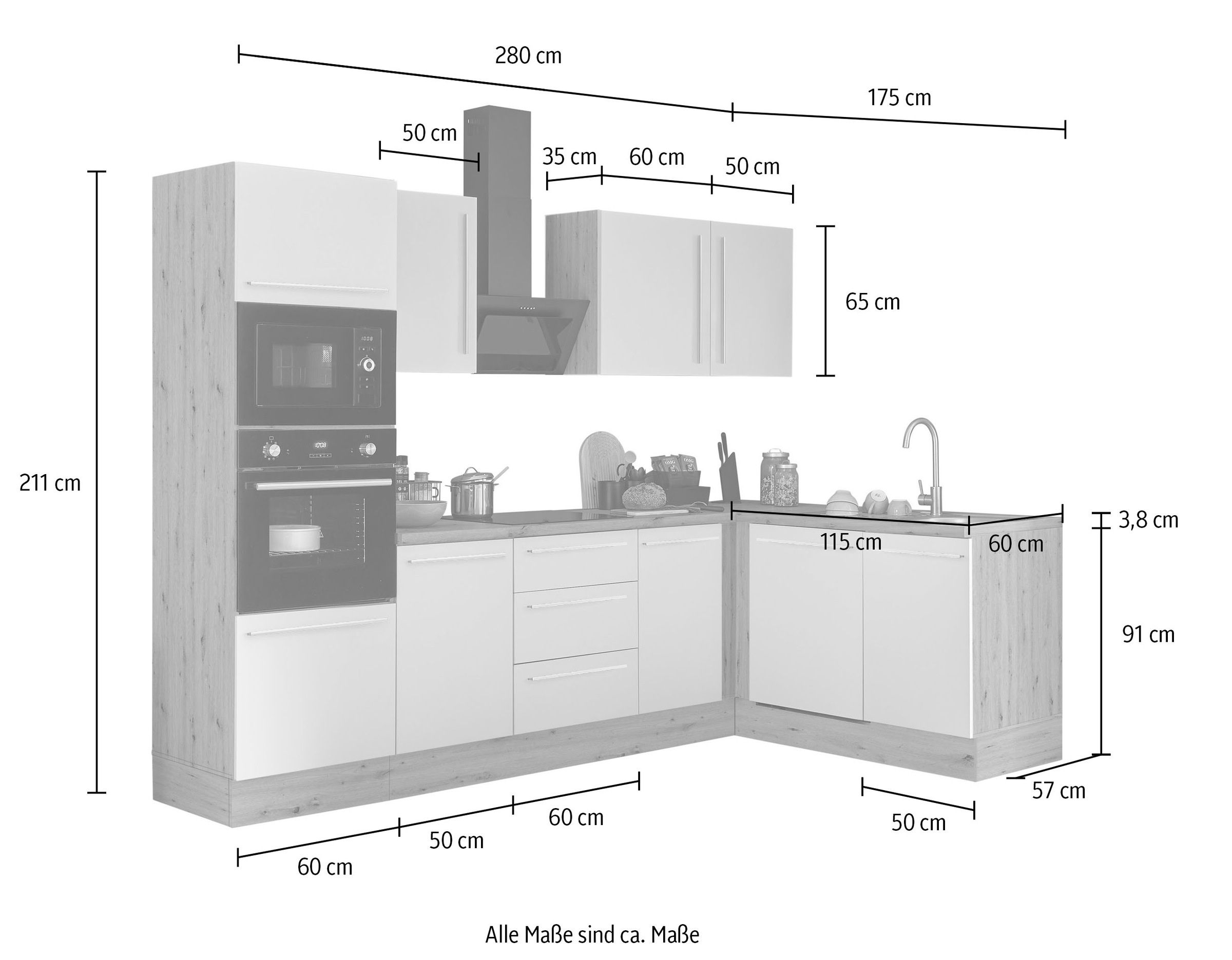 KOCHSTATION Winkelküche »Florida, Stellbreite 280x165 cm«, wahlweise mit E-Geräten, mit Softclose für Türen und Schubkästen