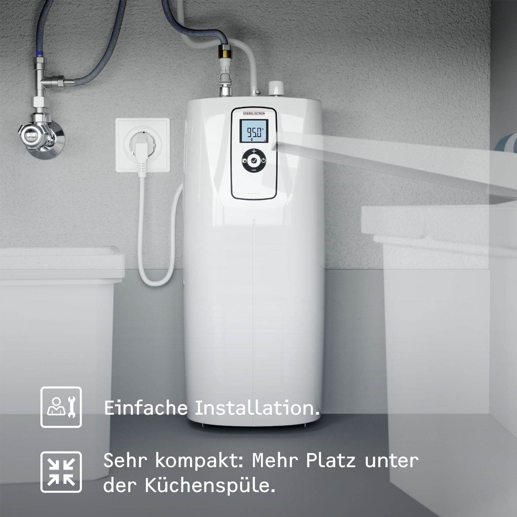 STIEBEL ELTRON Untertisch-Trinkwassersystem »Kochendwassergerät HOT 2.6 N Premium + 3in1 b gebürstet« Set mit Heißwassergerät und speziellem Wasserhahn für die Küche