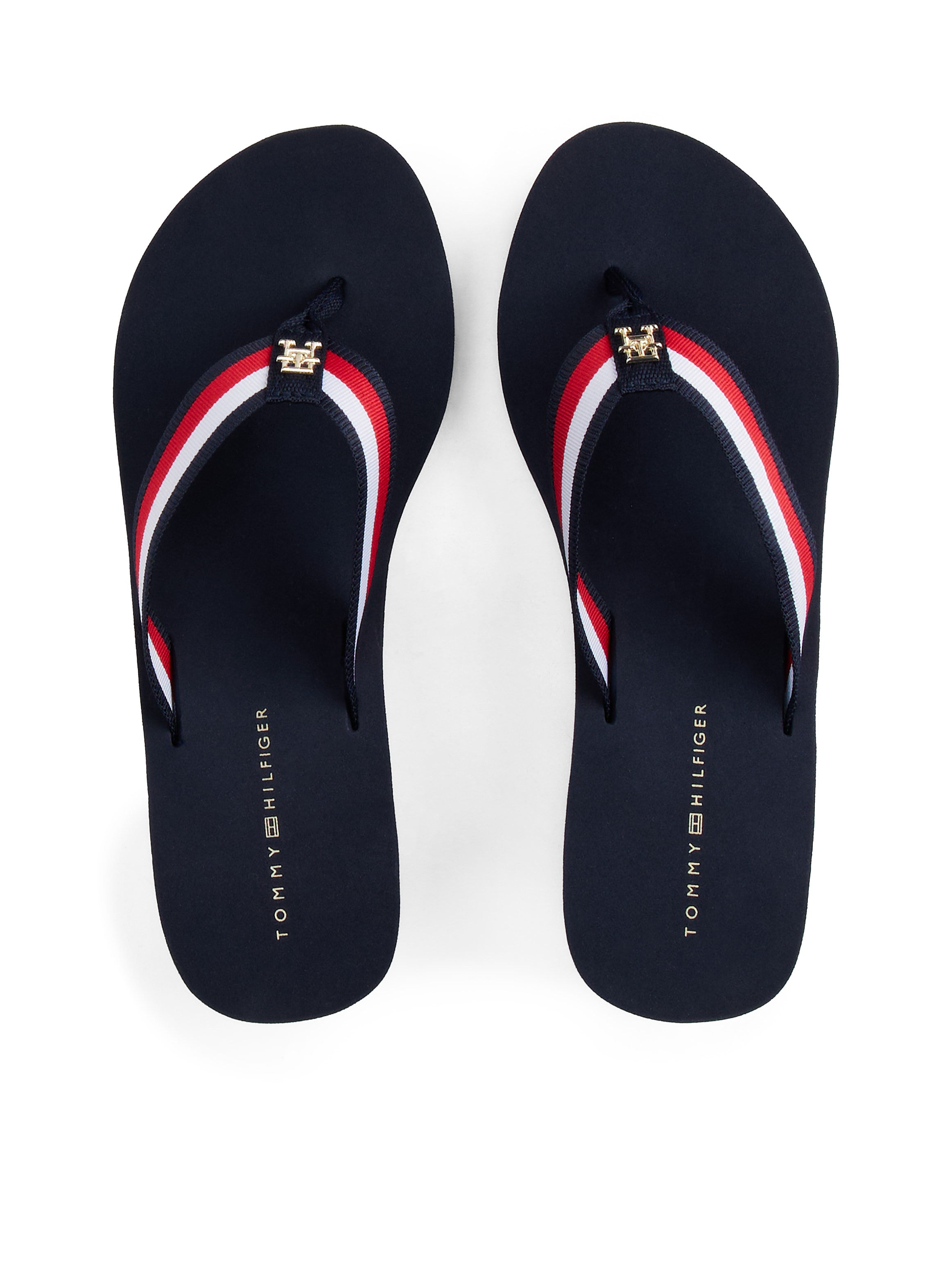 Tommy Hilfiger Dianette »TH CORPORATE WEDGE BEACH SANDAL«, Keilabsatz, Sommerschuh, Zehentrenner mit gestreiften Bandagen