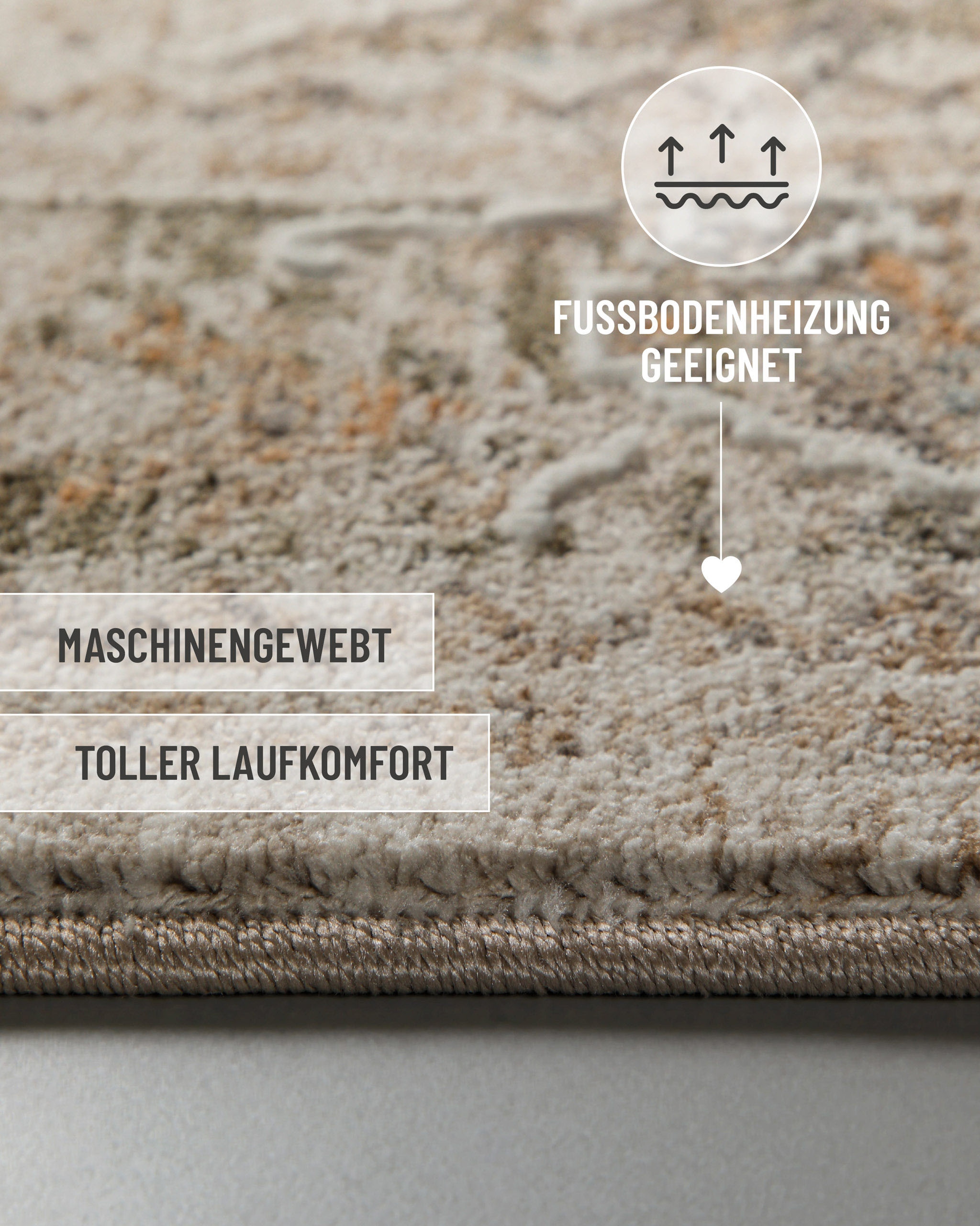 Esprit Teppich »Soft Vintage« rechteckig 15 mm Höhe Kurzflor, Vintage-Orient-Look, Hoch-Tief-Effekt, waschbar, Jute-Rücken