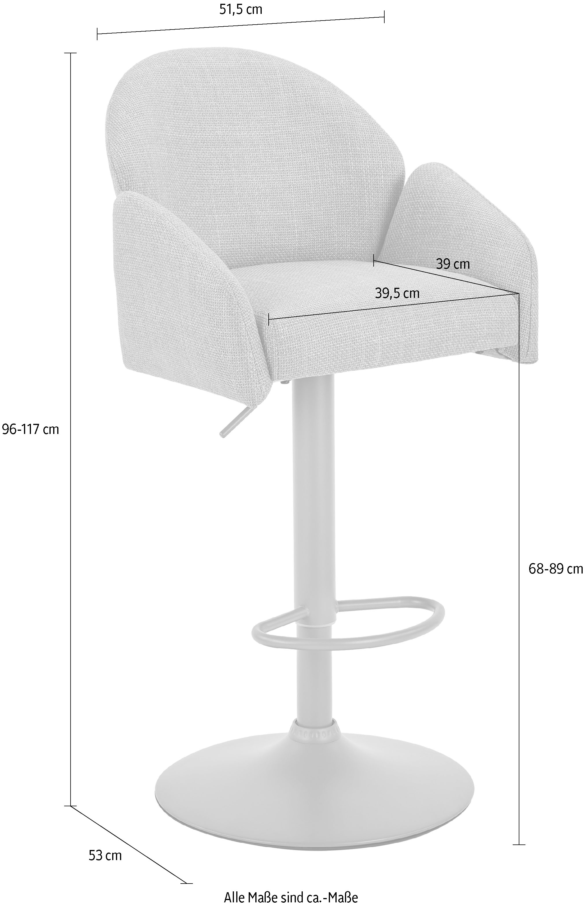HELA Barhocker »HOLLY« Set, 2 Stk. tlg. 360° drehbar, Höhenverstellbar, Armlehnen, Gestell angepasst an Bezug