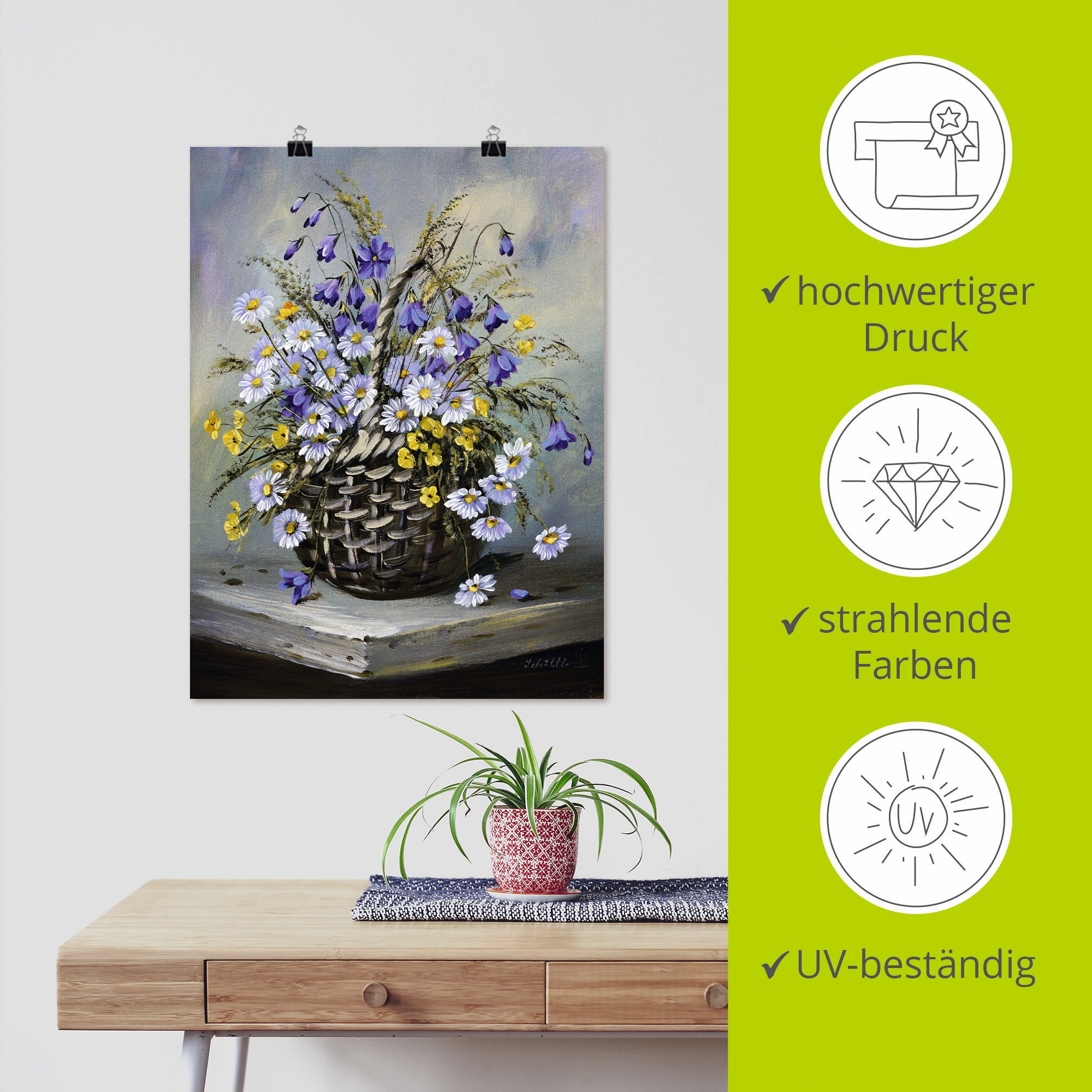 Artland Wandbild »Bunter Korb«, Blumen, (1 St.), als Leinwandbild, Poster in verschied. Größen