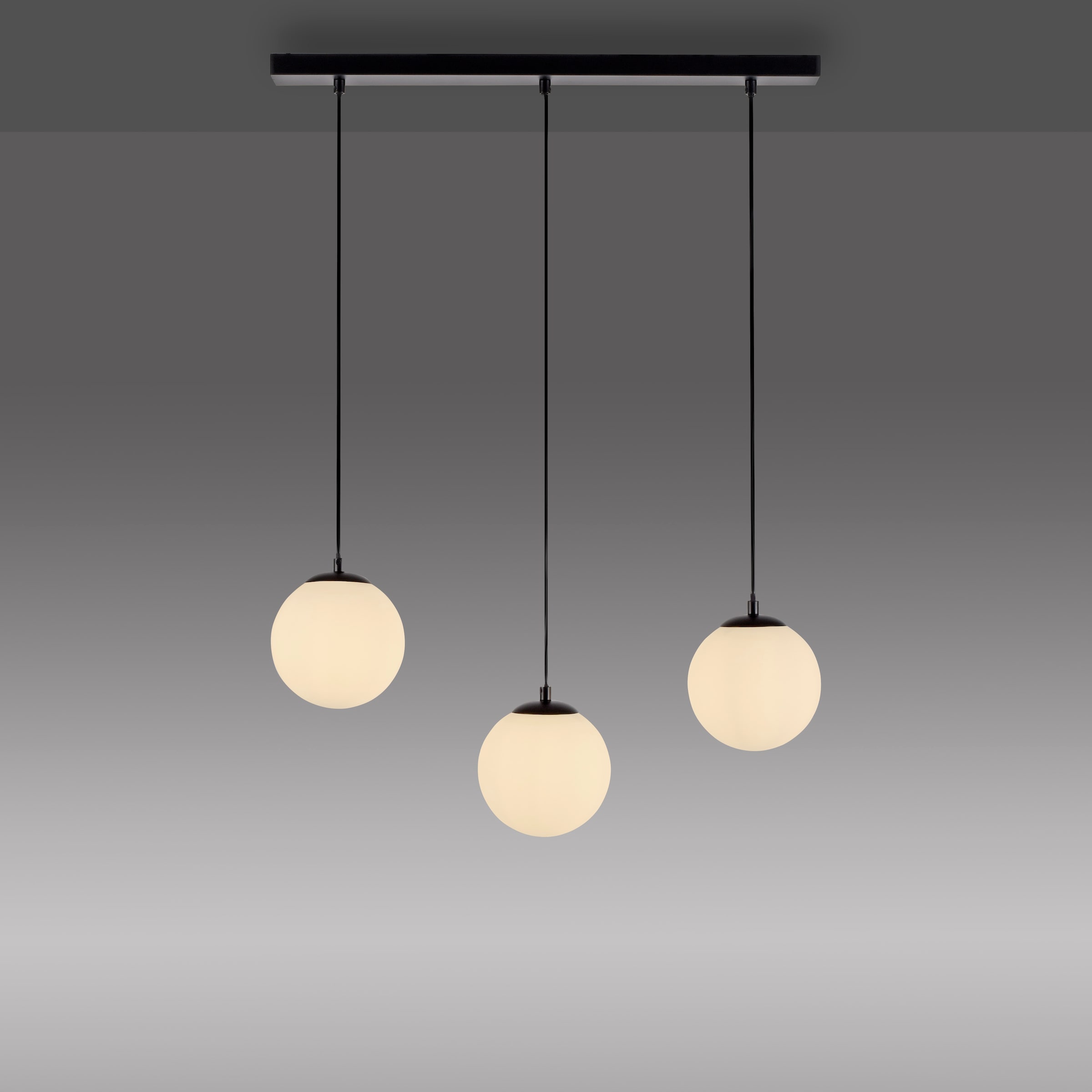 my home Pendelleuchte »Nymölla«, 3 flammig, Leuchtmittel E14 | ohne Leuchtmittel, Hängeleuchte mit großen Glaskugeln, amberfarben oder opal matt weiß