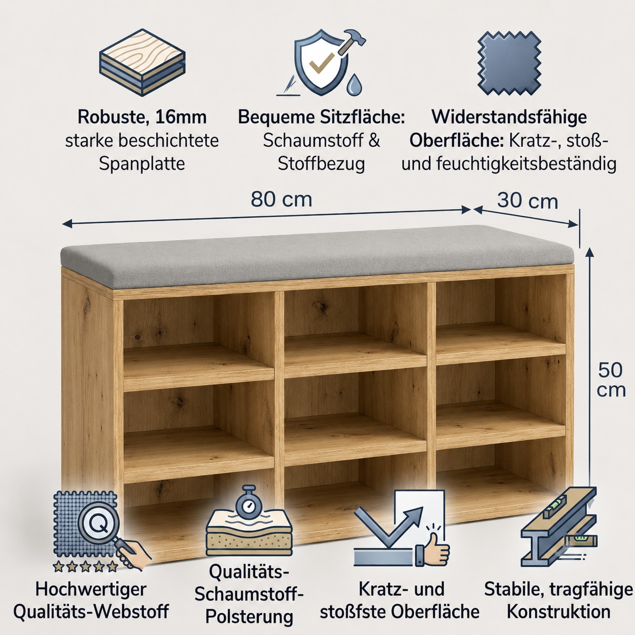 OTTO home Schuhbank »Schuchschrank 80,  Schuhregal, Schuhtruhe, Schuhkommode, Sitzbank« mit bequemer, abnehmbarer Sitzauflage