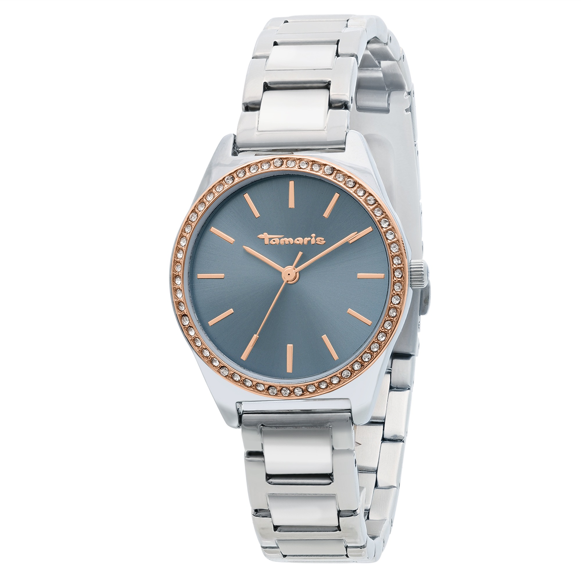 Tamaris Quarzuhr Armbanduhr, Damenuhr, Edelstahlarmband, analog, Glassteine