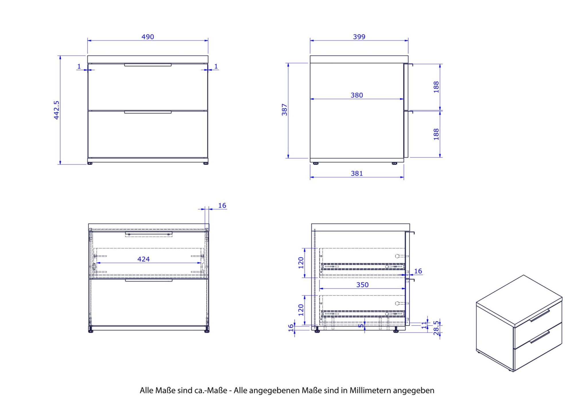 Composad Nachtkonsole »Mundi, Nachtkonsole, Nachttisch, Nachtschrank«, (1 St.), mit 2 Schubladen hochglanz lackiert