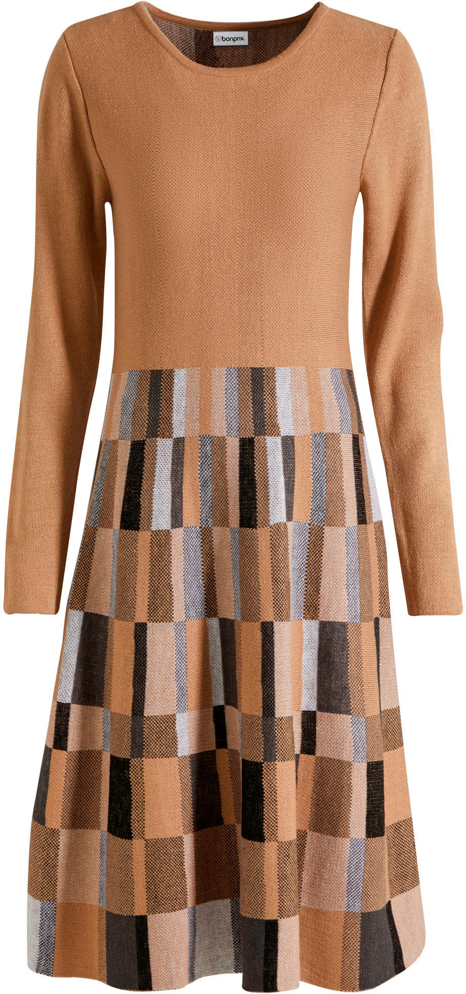 bonprix Strickkleid »Ausgestelltes Jacquard-Strickkleid« aus Polyacryl, ausgestellte Passform, ausgestelltes Jacquard-Design