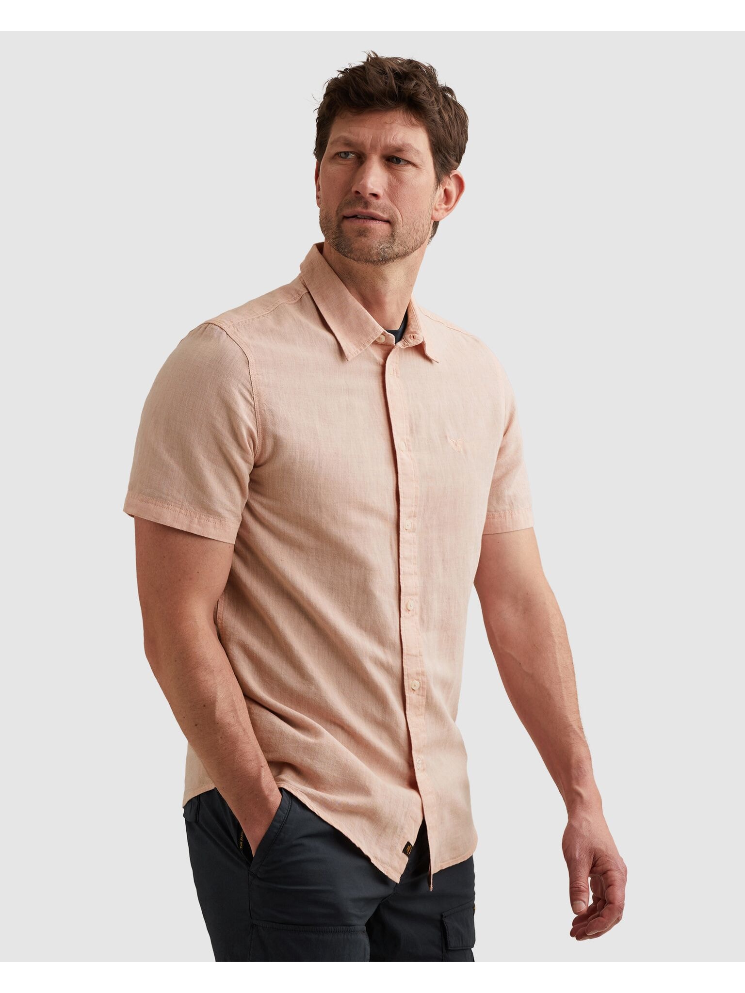 PME LEGEND Kurzarmhemd »Short Sleeve Shirt 2 tone Cotton/Linen« mit Kent Kragen