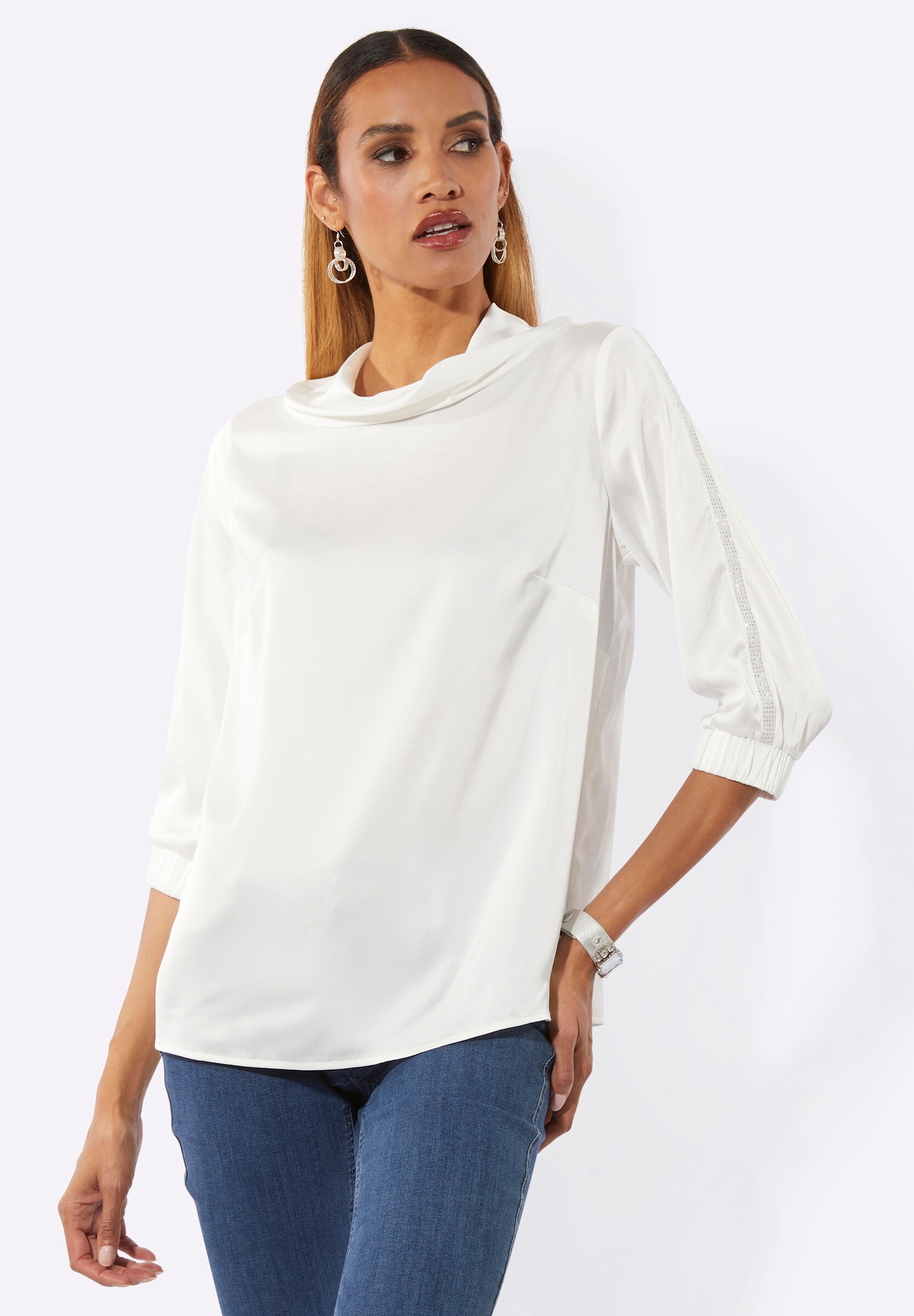 creation L Schlupfbluse »Satin-Bluse Satinbluse mit modischem Kragen«