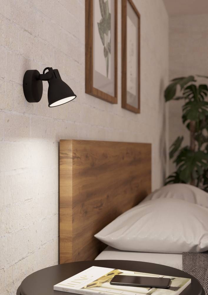 EGLO LED Wandleuchte »SERAS Wandlampe, Deckenstrahler, Spot, Flurlampe, schwarz, weiß«, 1 flammig, Leuchtmittel LED-Board-GU10 | LED wechselbar, Wohnzimmerlampe, Esszimmerlampe, schwenkbarer Spot, GU10, 17x10cm