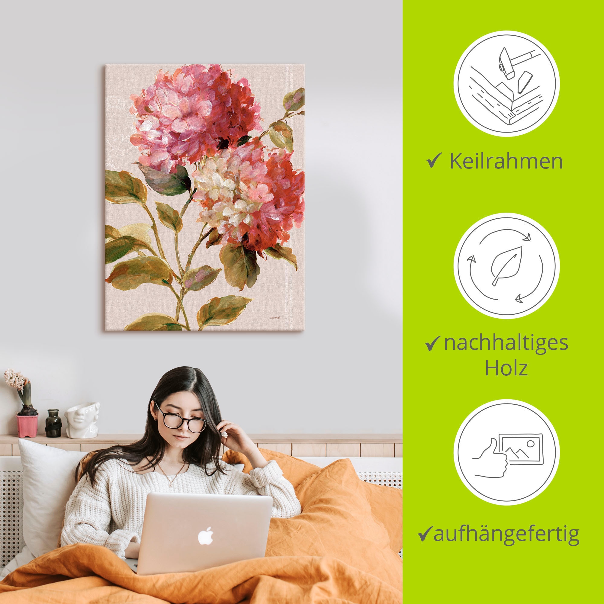 Artland Wandbild »Harmonische Hortensien«, Blumen, (1 St.), als Leinwandbild, Poster in verschied. Größen