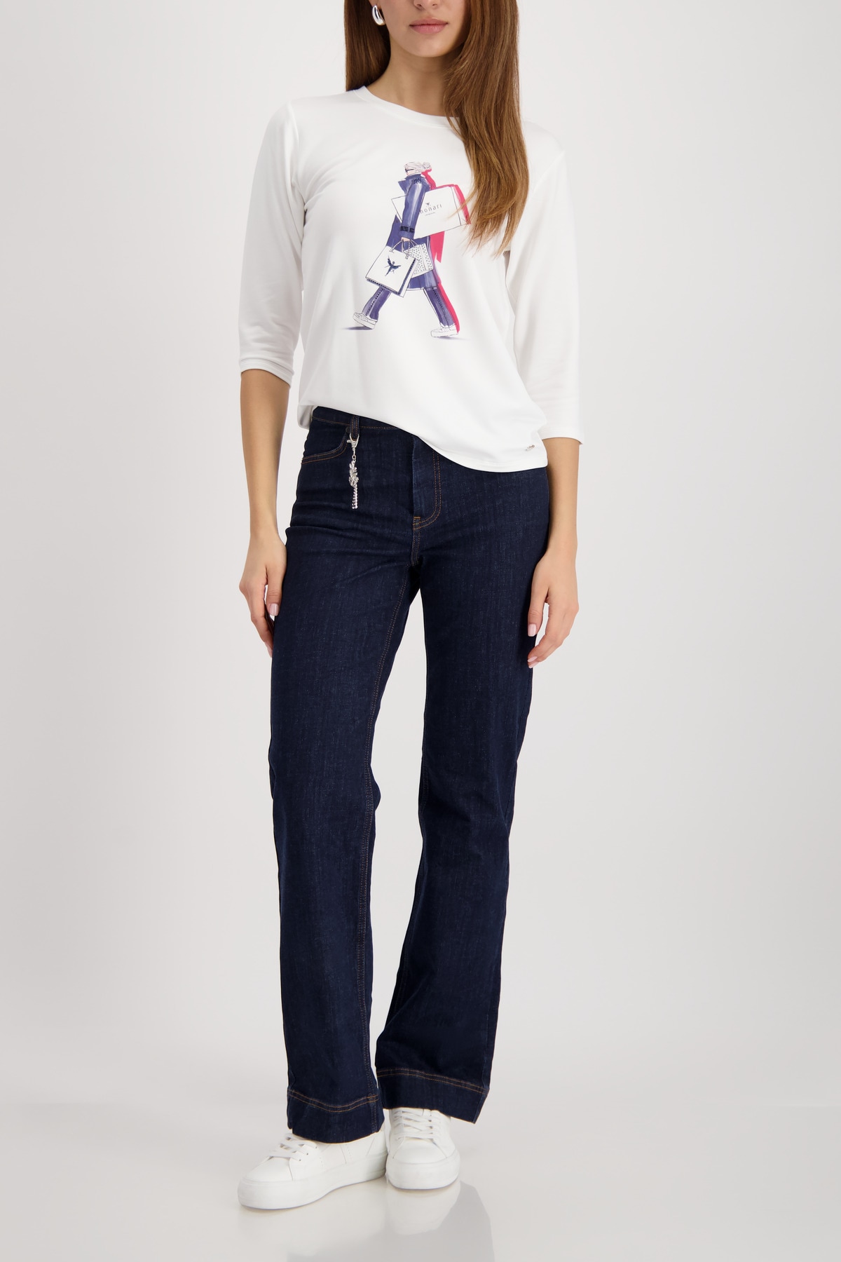 Monari 3/4-Arm-Shirt Rundhalsausschnitt, Regular Fit, mit Strasssteinen