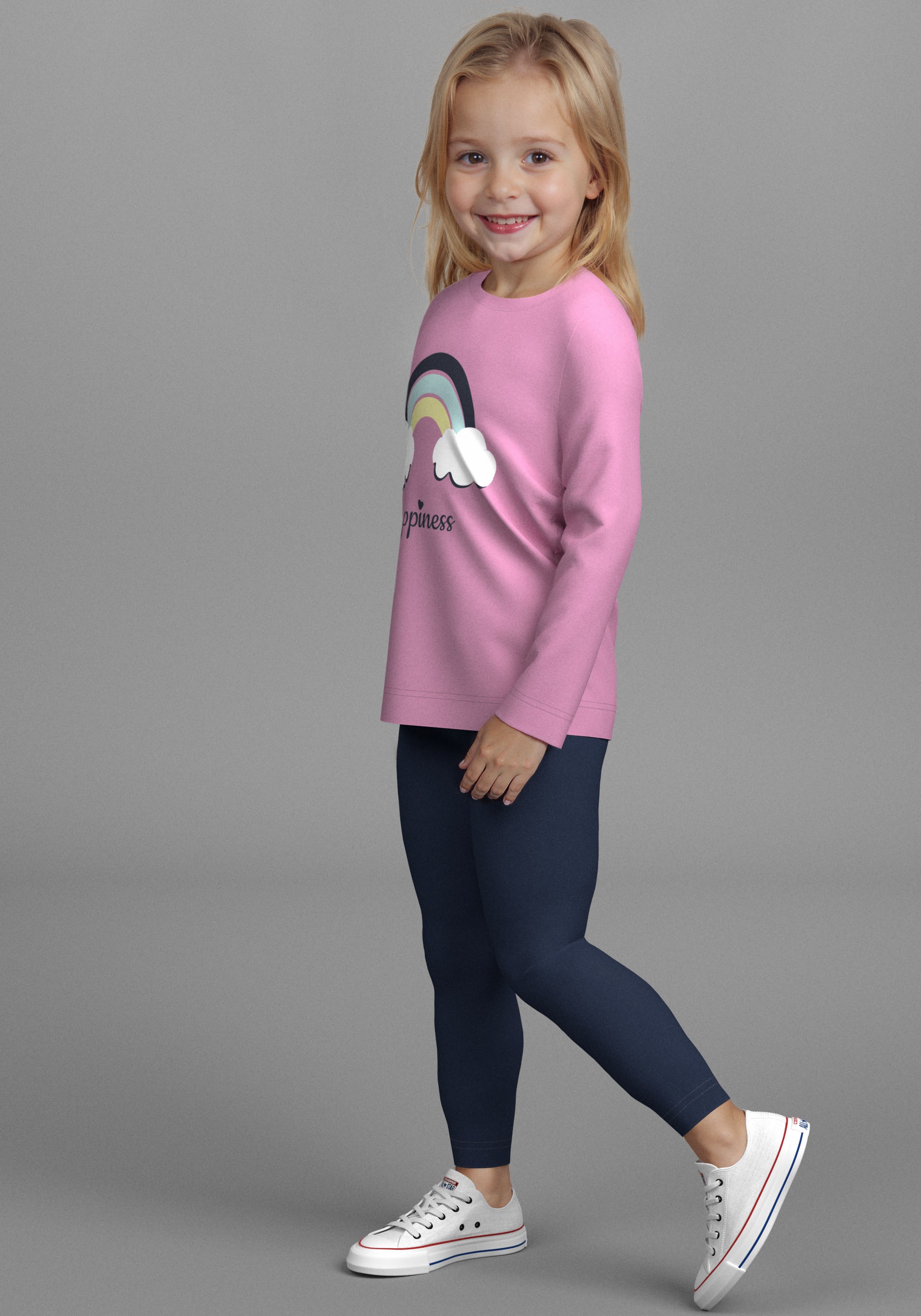 KIDSWORLD Langarmshirt »2er Pack 1x uni + 1x geringelt Langarmshirts«, (2 tlg.), 2er Pack Shirts mit Regenbogen und Ringel