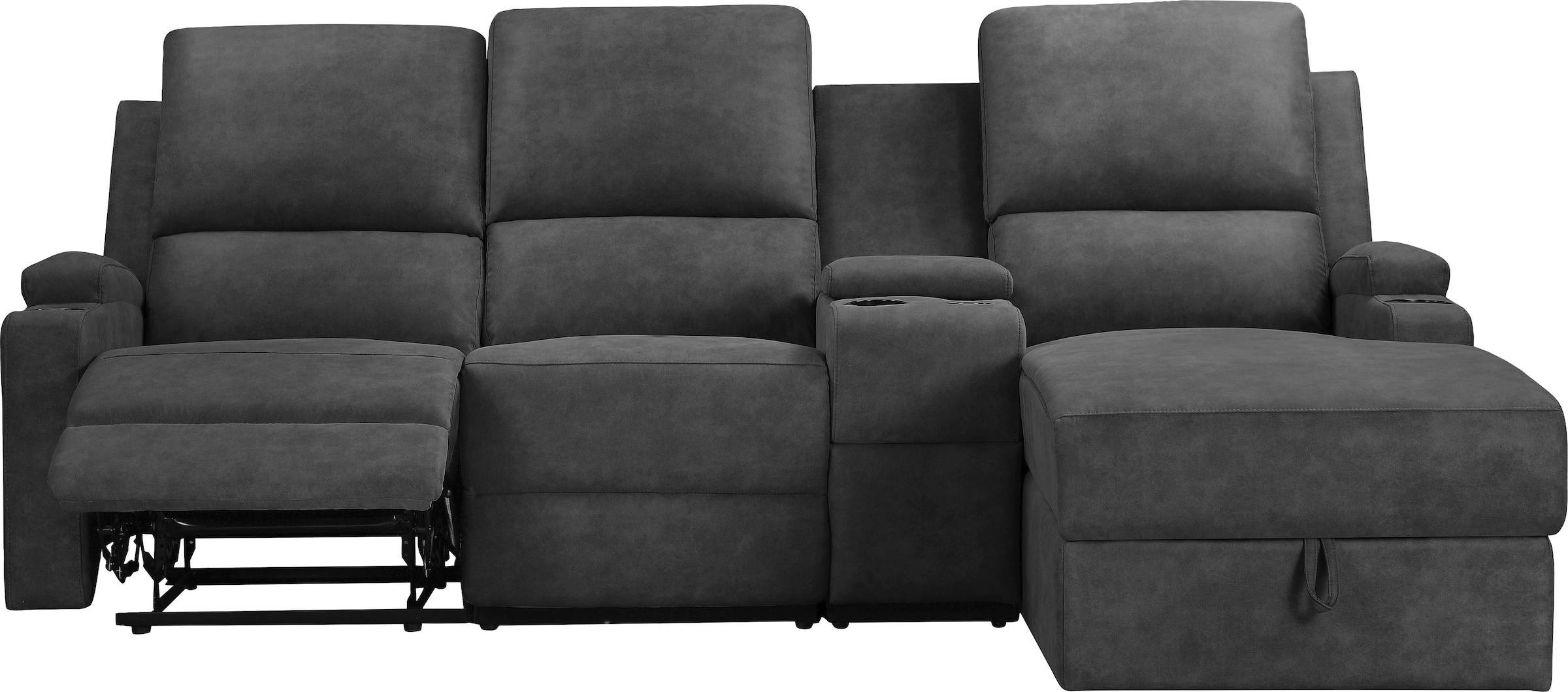 Home affaire Ecksofa »NAPORI Multimediasofa, 3er Kinosessel XXL, L-Form, 3 Bezugsstoffe«, Kinosofa mit Relaxfunktion, Getränkehalter, Staufach und Staukasten
